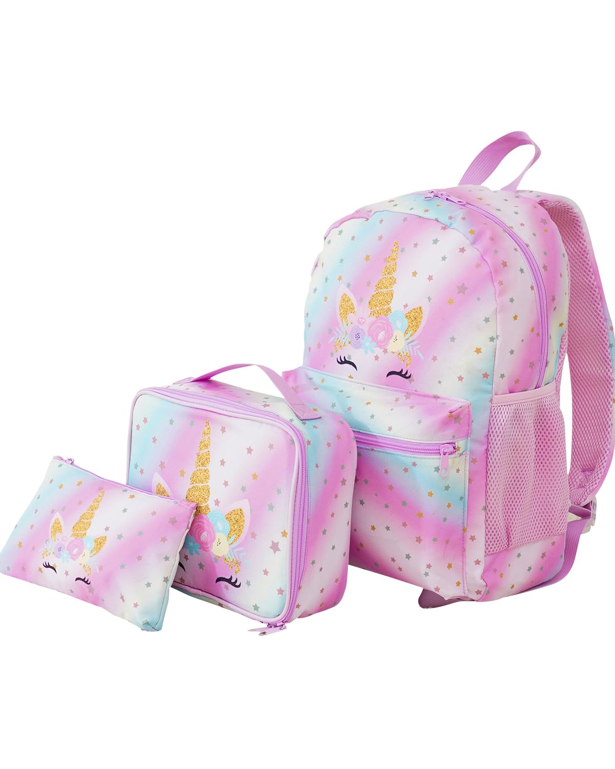 Cokouchyi 3-Piece Kids Backpack Set with Lunch Box & Pencil Case, Lightweight Preschool Backpack for Girls, Kids Book bag Elementary, Unicorn