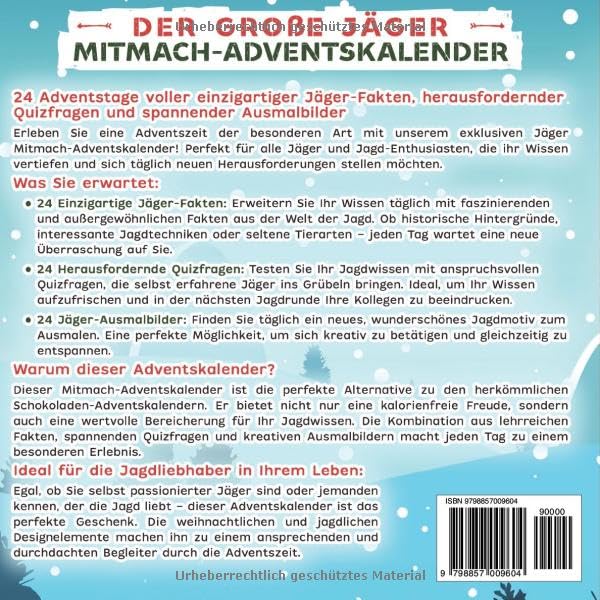 Der große Jäger Mitmach-Adventskalender: 24 Adventstage mit einzigartigen Jäger-Fakten und spannenden Jäger-Quizfragen inkl. Jäger-Malbild zum Ausmalen