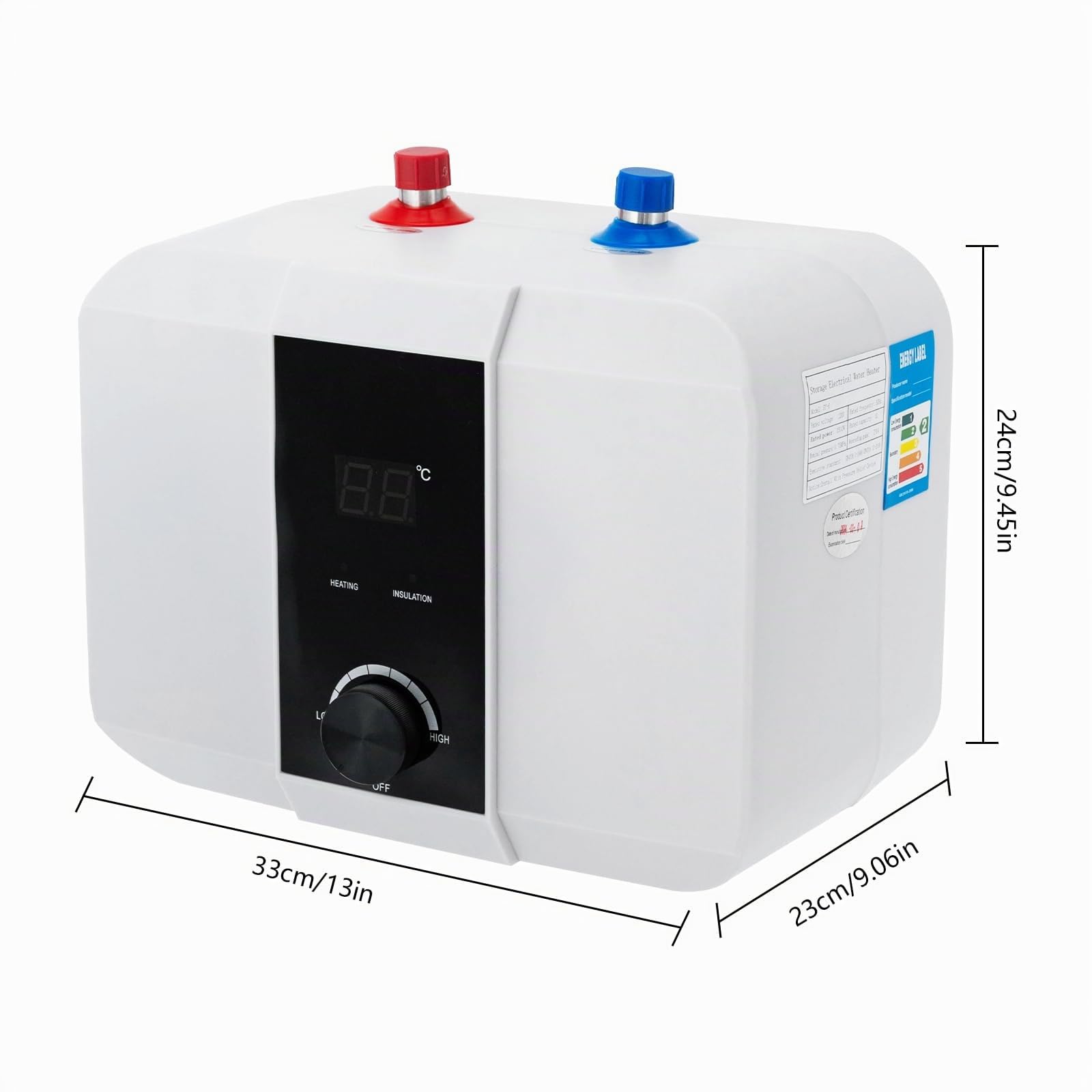Chauffe-eau 6 l - 1500 W - Résistant à la pression - Avec affichage numérique LED - Chauffage rapide pour lavabo, cuisine et salle de bain - Blanc