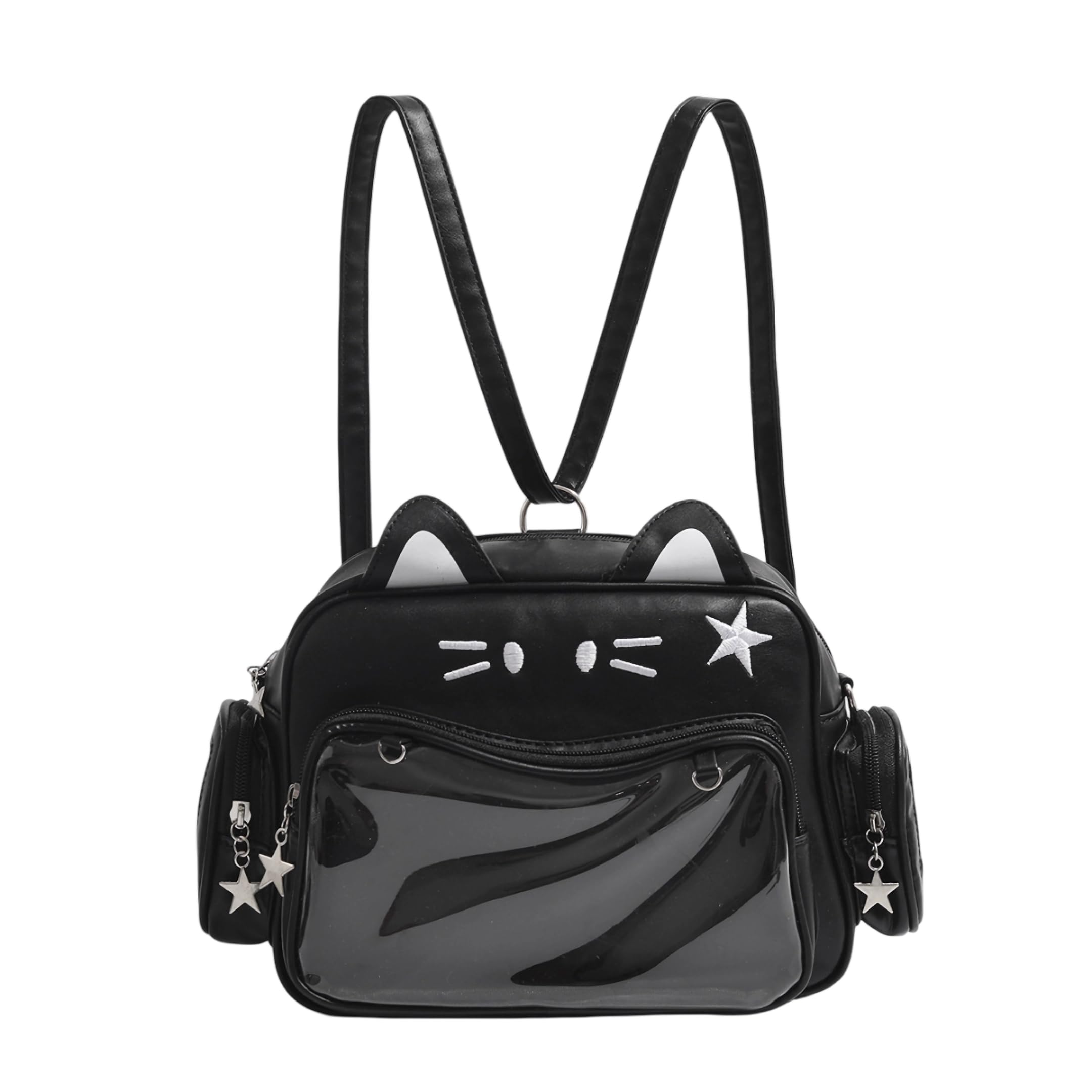 Zaino con display pin per ragazze della scuola con materiale in pelle PU - Kawaii Cat Ita Bag Preppy Y2k Estetica Borsa a tracolla con inserto