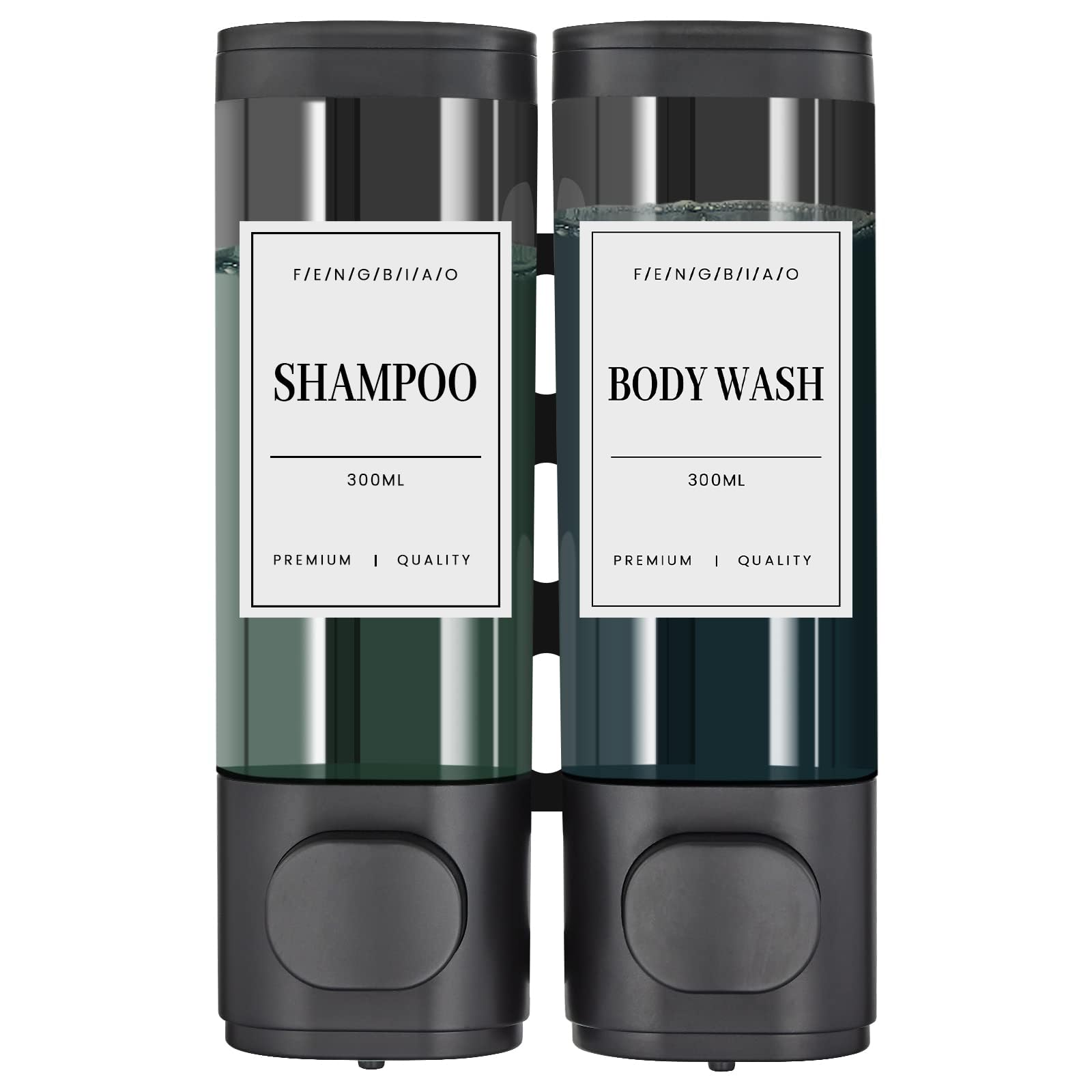 Shampoo and Conditioner Dispenser,Shower Dispenser 2 Chamber No Drill-Shower Soap Dispenser Wall Mounted for Shampoo Conditioner Body Wash Dispenser for Bathroom Hotel Large Capacity,Black