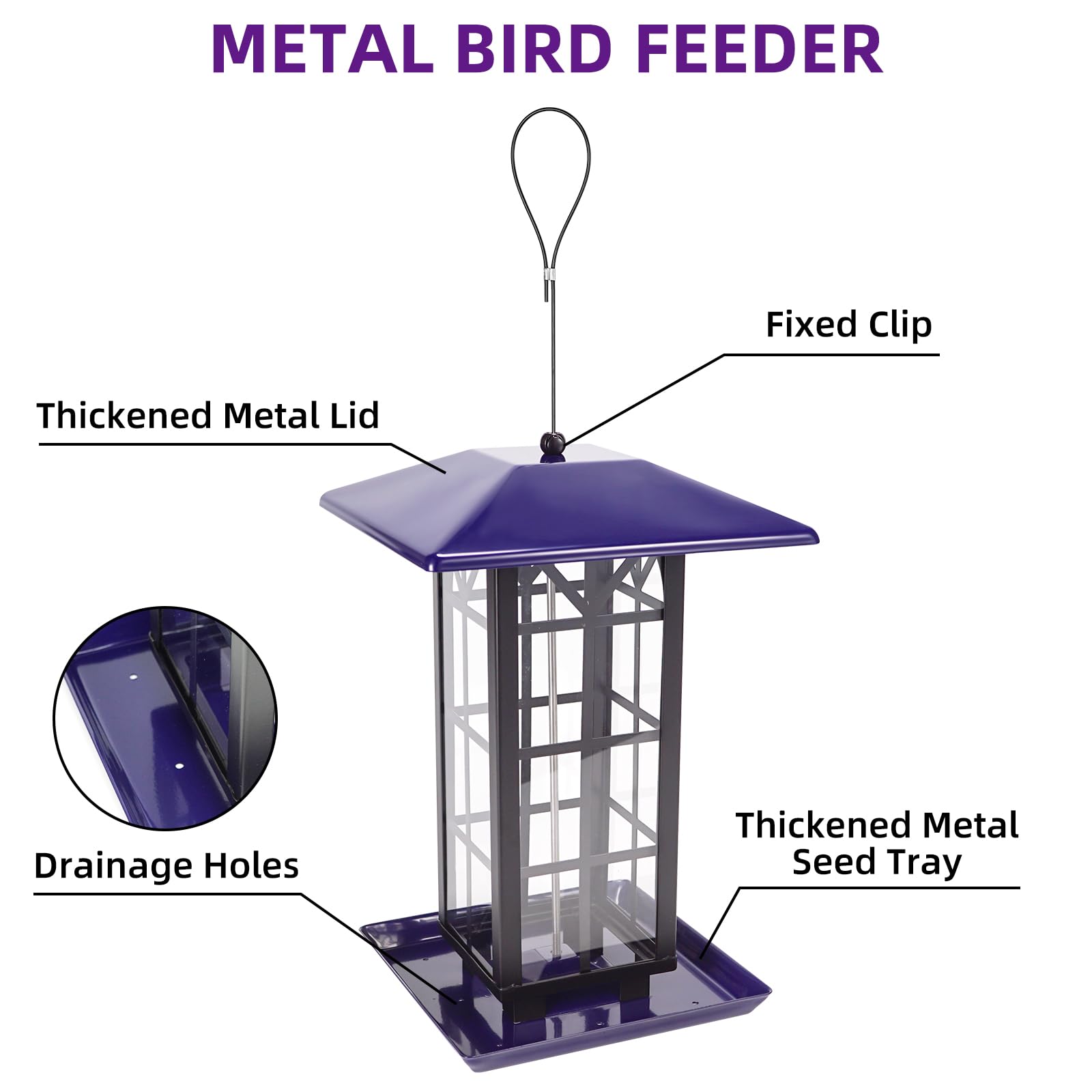 Metal Bird Feeder,Wild Bird Feeders for Outside Hanging 4LB Large Capacity,Thickened Metal Wild Bird Feeder for Finch Cardinal Chickadee,Weatherproof and Durable,Gifts for Bird Lovers Christmas
