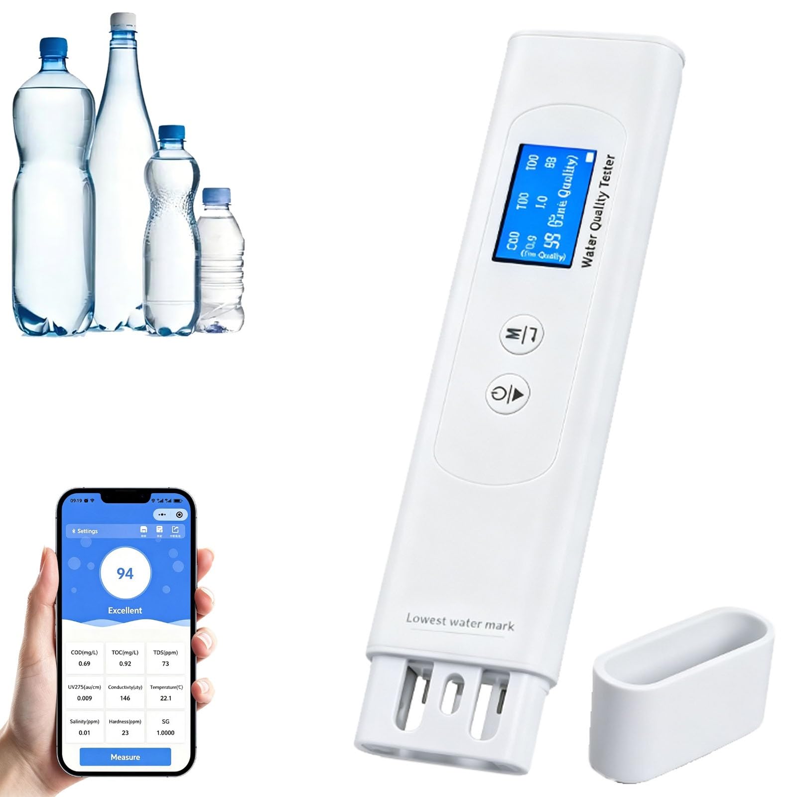Probador electrónico del agua, teste de la calidad del agua del hogar | Con reconocimiento de 9 parámetros y conectividad de aplicaciones, for hidroponía, acuarios y agua industrial del grifo.