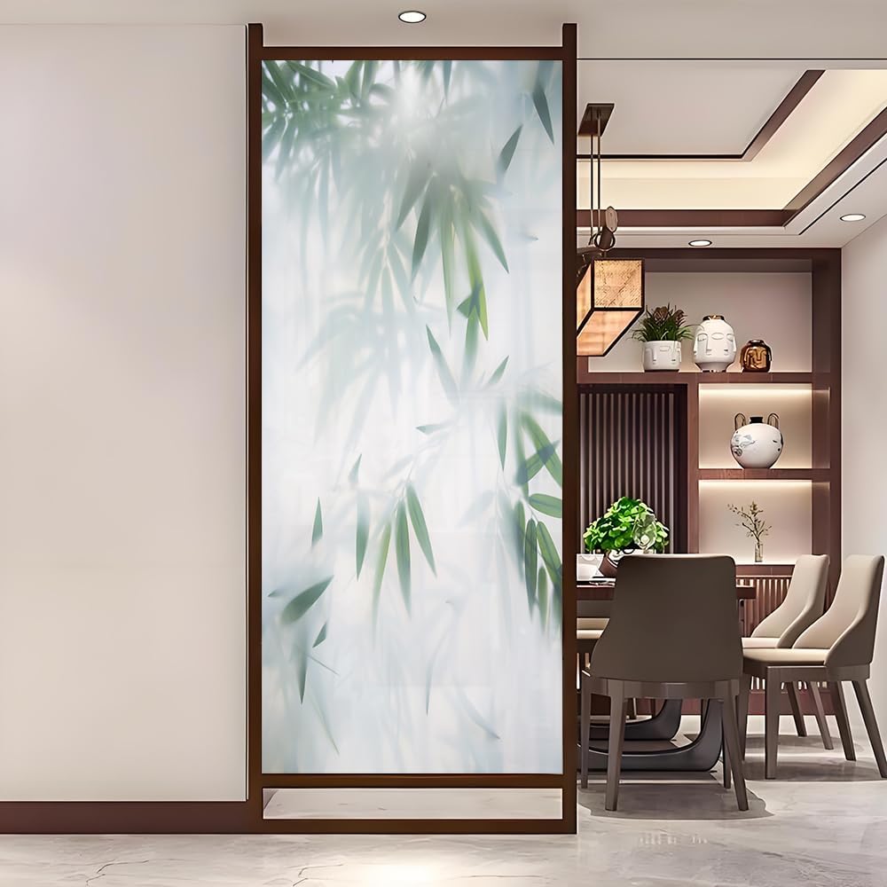 No Glue Static Cling Decorative Window Sticker Green Leaves Stained Glass Door Privacy Window Film for Home Decor 24 80x200cm(31.5"x78.74")