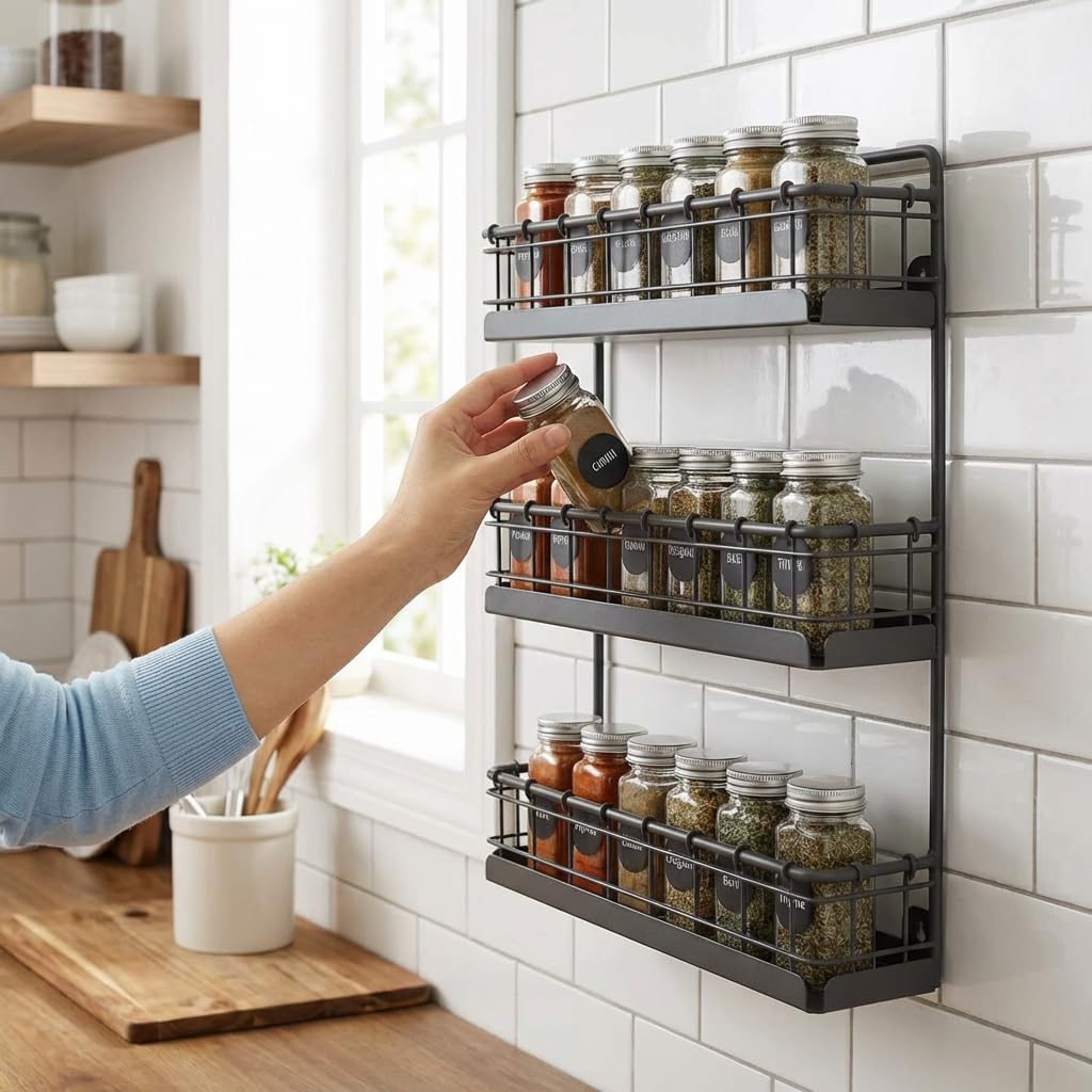 Snapklik.com : Spectrum 3 Tier Hanging Spice Rack For Wall Black Steel ...