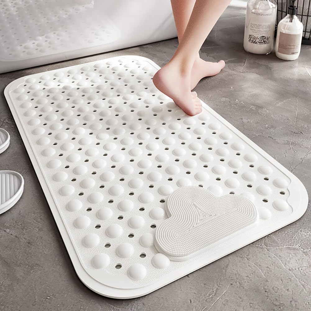 Tappetino da Doccia Antiscivolo,70x40cm Tappetino Doccia con Cuscino Massaggiante,Antiscivolo,Tappetino da Bagno con Ventose,Tappetino per Doccia,Tappetino Antiscivolo,Lavabile in Lavatrice(Bianco)