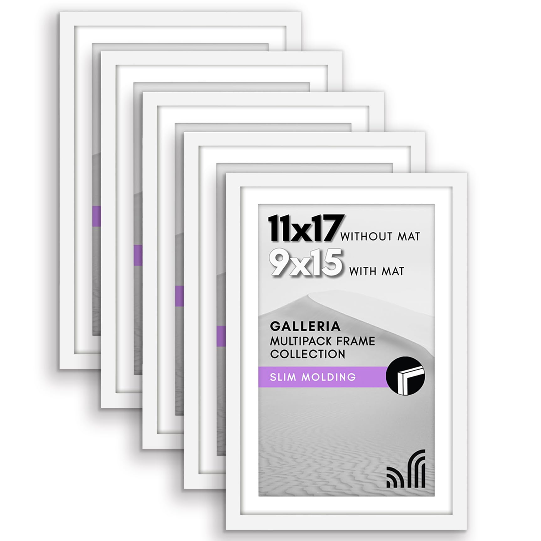 Americanflat Galleria Collection Lot de 5 cadres photo de 28 x 43 cm avec passe-​partout ou cadre de 27,​9 x 43,​2 cm avec passe-​partout ou cadre de 27,​9 x 43,​2 cm sans passe-​partout, blanc