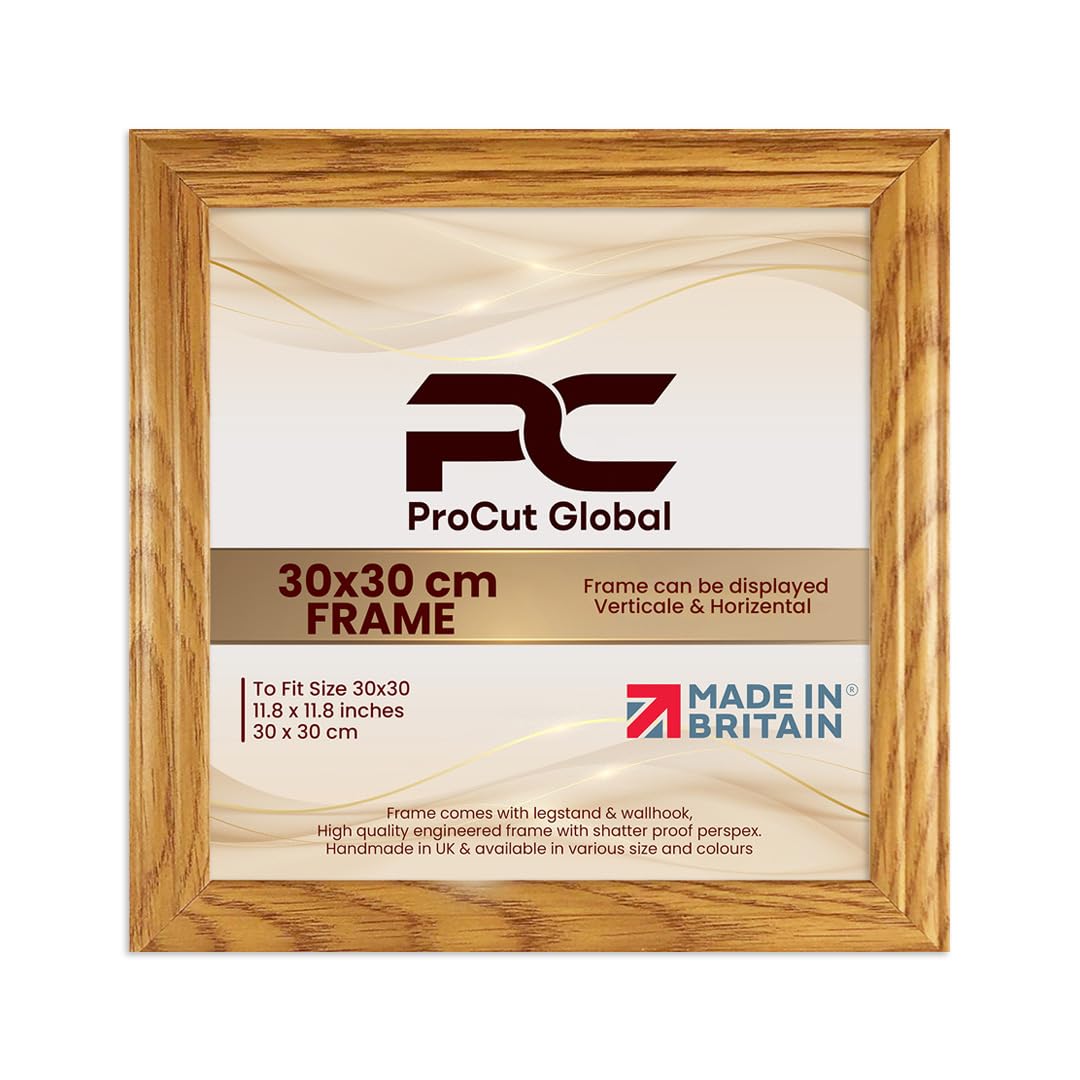 Procut Global 30x30CM Oak Picture Frames - Classic Wooden Photo Frame with Shatterproof Perspex for Wall or Tabletop - Perfect for Posters, Certificates & Prints - Sizes & Colors Available
