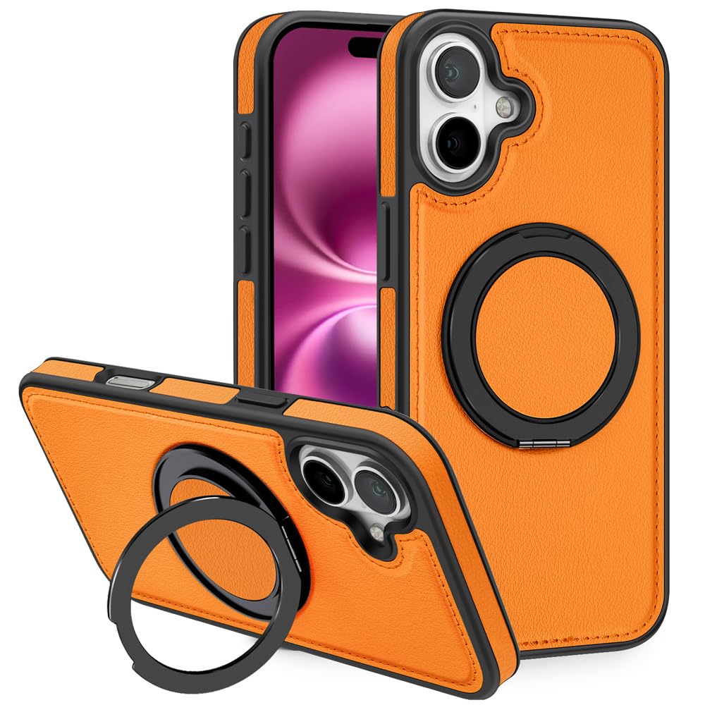 CcacHe Magnetic for iPhone 16 Plus Leather Case,360° Adjustable Magnetic Stand [Compatible with Magsafe] Shockproof Protective Slim Phone Case for