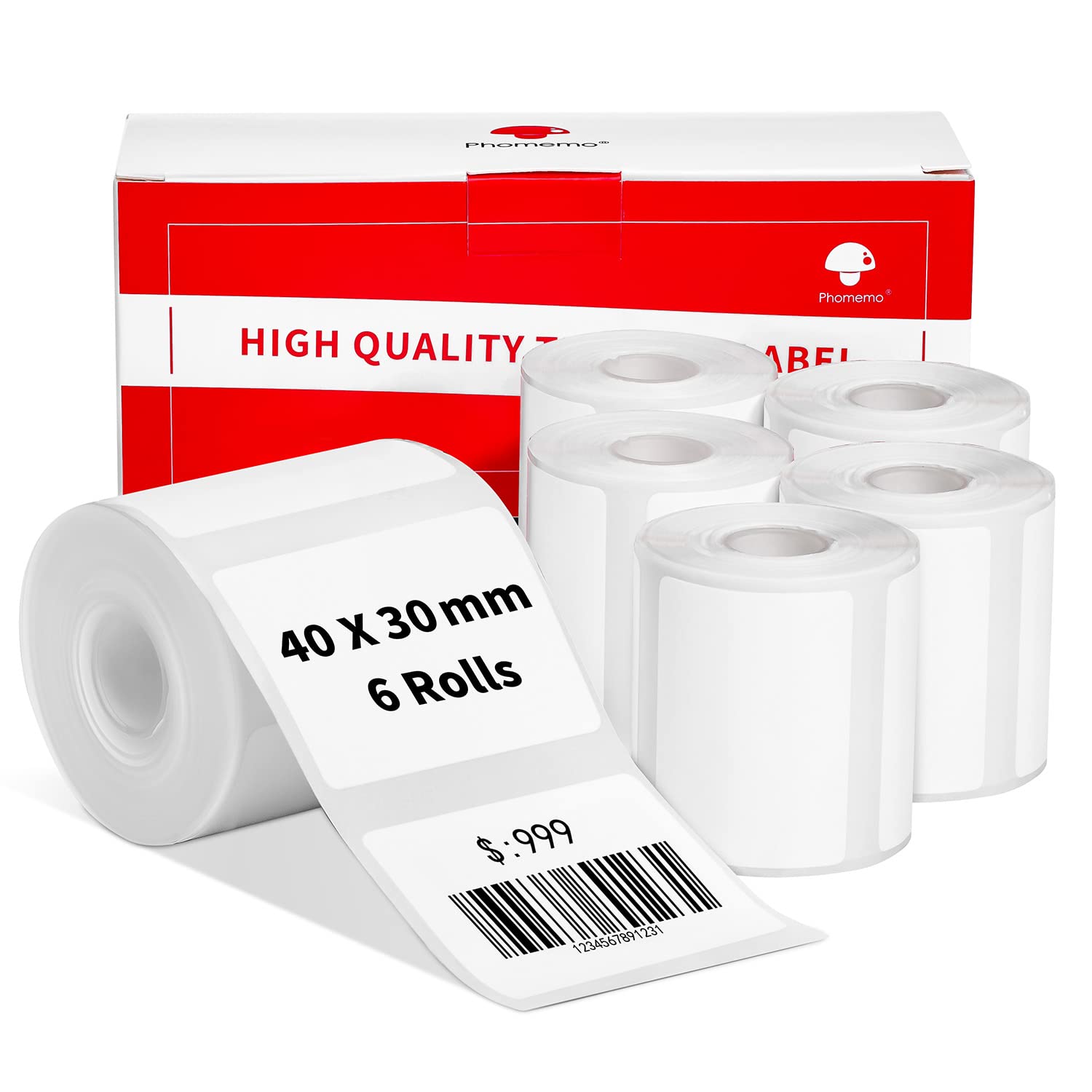 6 Rollos De Etiquetas Phomemo M120/M110, Papel TéRmico Para Etiquetas De 1,57" X 1,18" (40 X 30 Mm) Para Impresoras De Etiquetas Phomemo M120/M110/M200/M220, Etiqueta TéRmica, Papel TéRmico Blanco