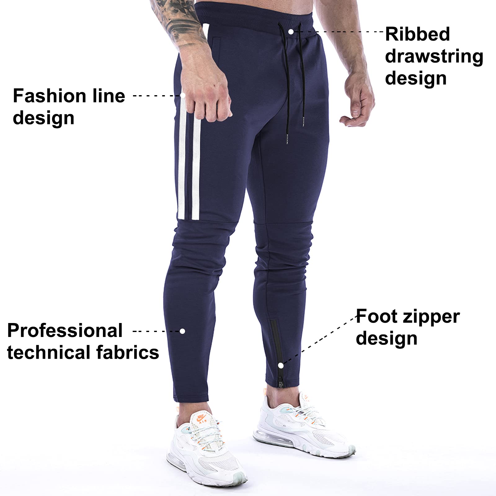 Suwangi Pantaloni Tuta Uomo Palestra Running della Allenamento Slim Fit Design a Righe con Tasche Zip