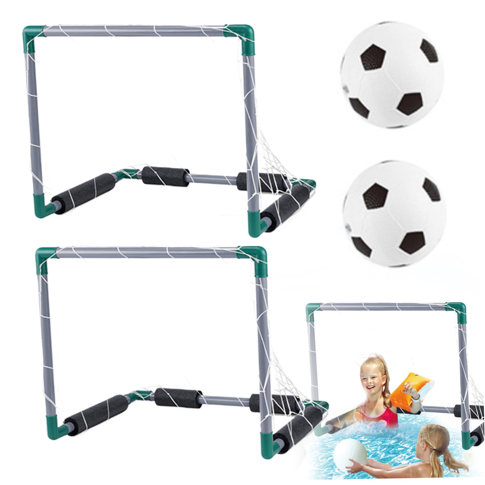 Giochi in Piscina, Porta da Calcio per Piscina Galleggiante da 2 Pezzi con 2 Palline, Porta da Calcio per Bambini 18, 5x14, 4x14, 4, Rete da in Plastica per Nuoto Estivo