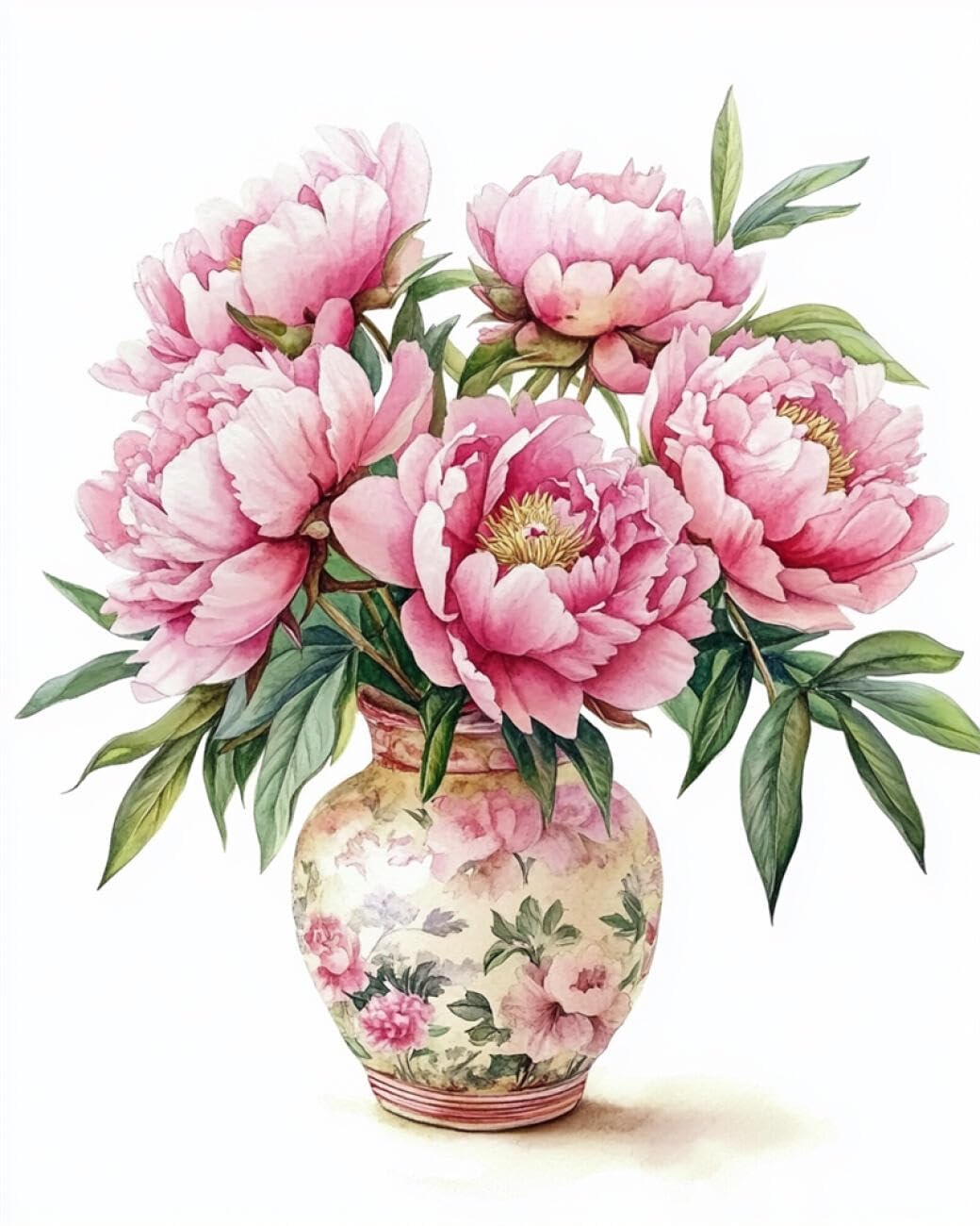 RKFLGEW 14CT Counted Cross Stitch Kits Peonies in A Vase DIY Cross Stitch Patterns Kits Crafts Needlework Embroidery Set for Home Decor 40x50cm