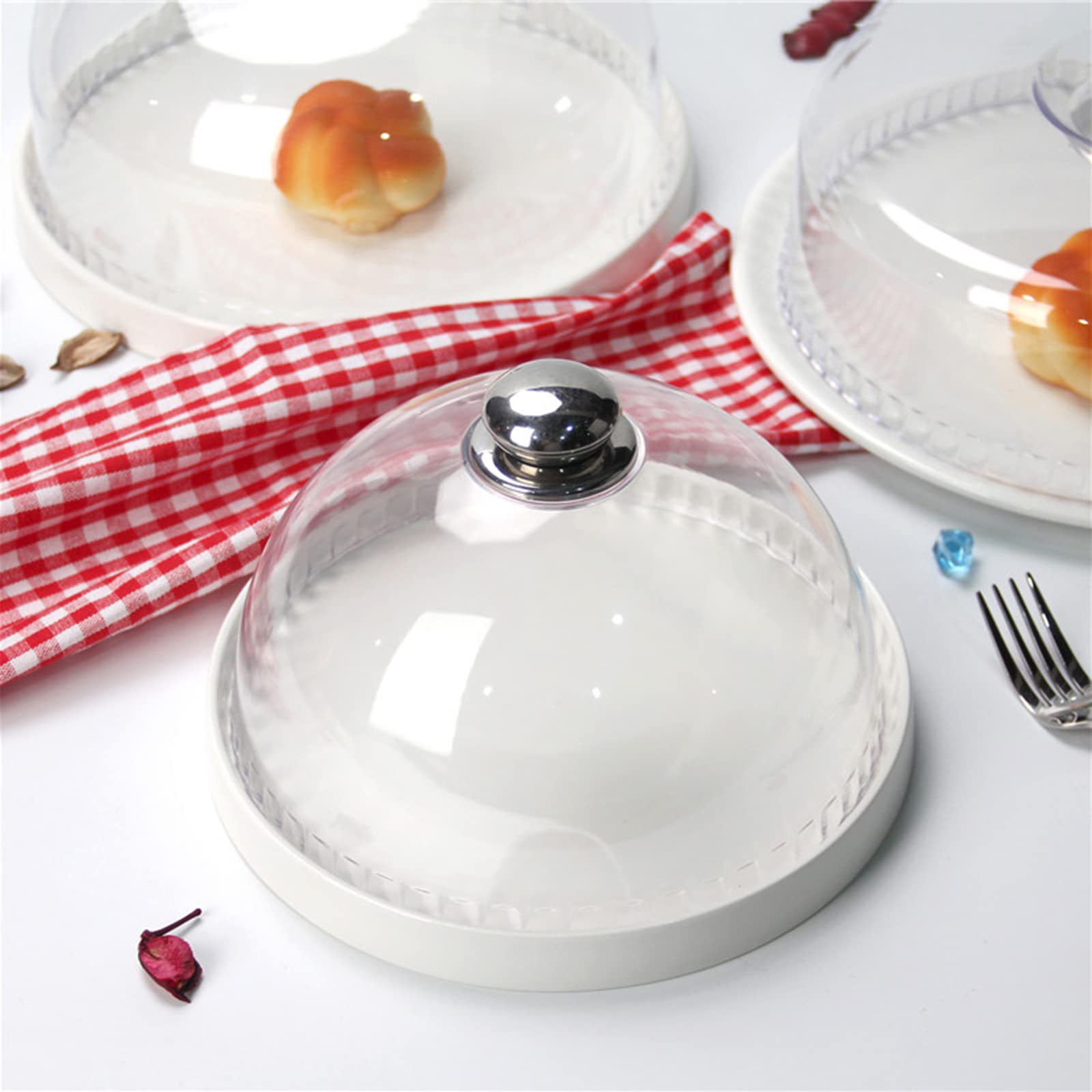 Tapa para el microondas,Juego de soporte redondo para pasteles, recipiente de exhibición de pasteles con cubierta de cúpula de plástico y vidrio, tapa protectora contra salpicaduras de alime