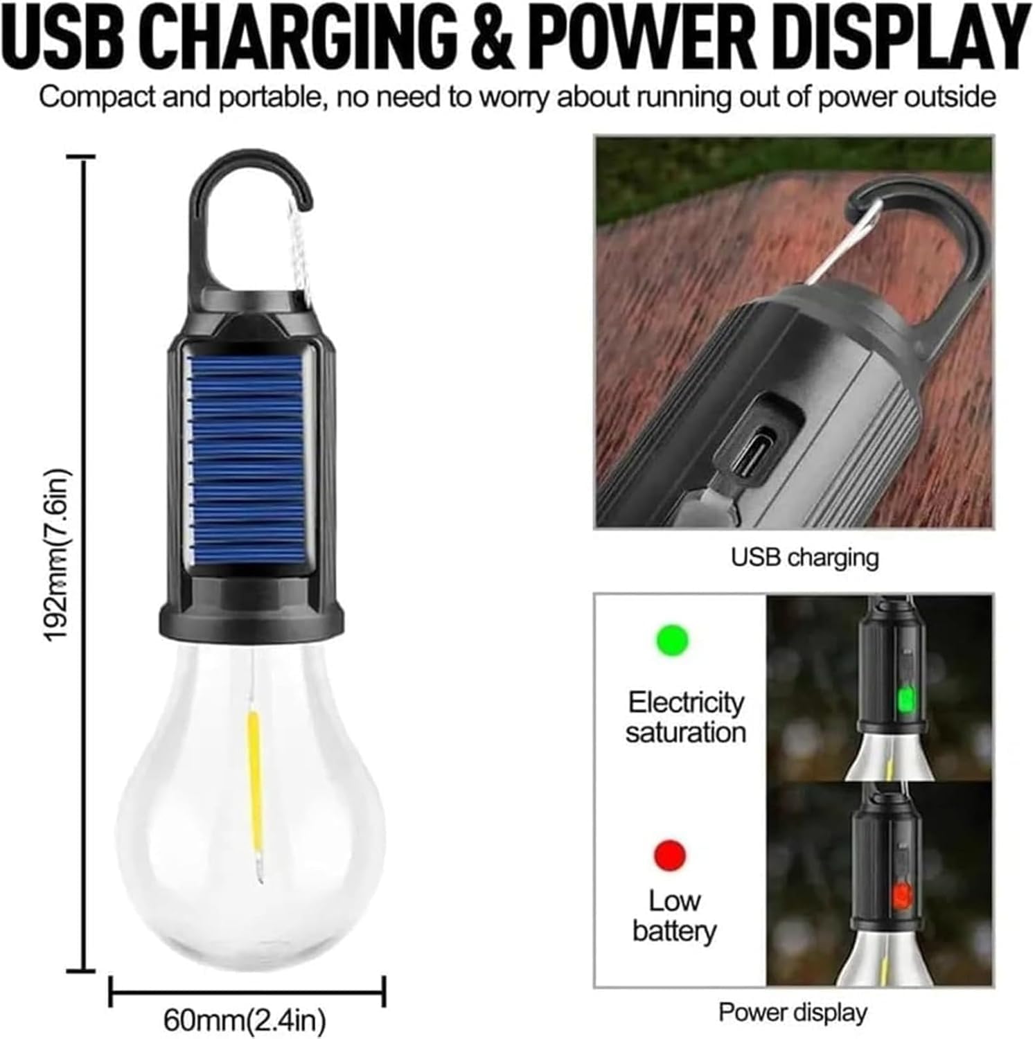 Akumulatorowe lampy wiszące LED z regulowaną jasnością do aktywności na świeżym powietrzu