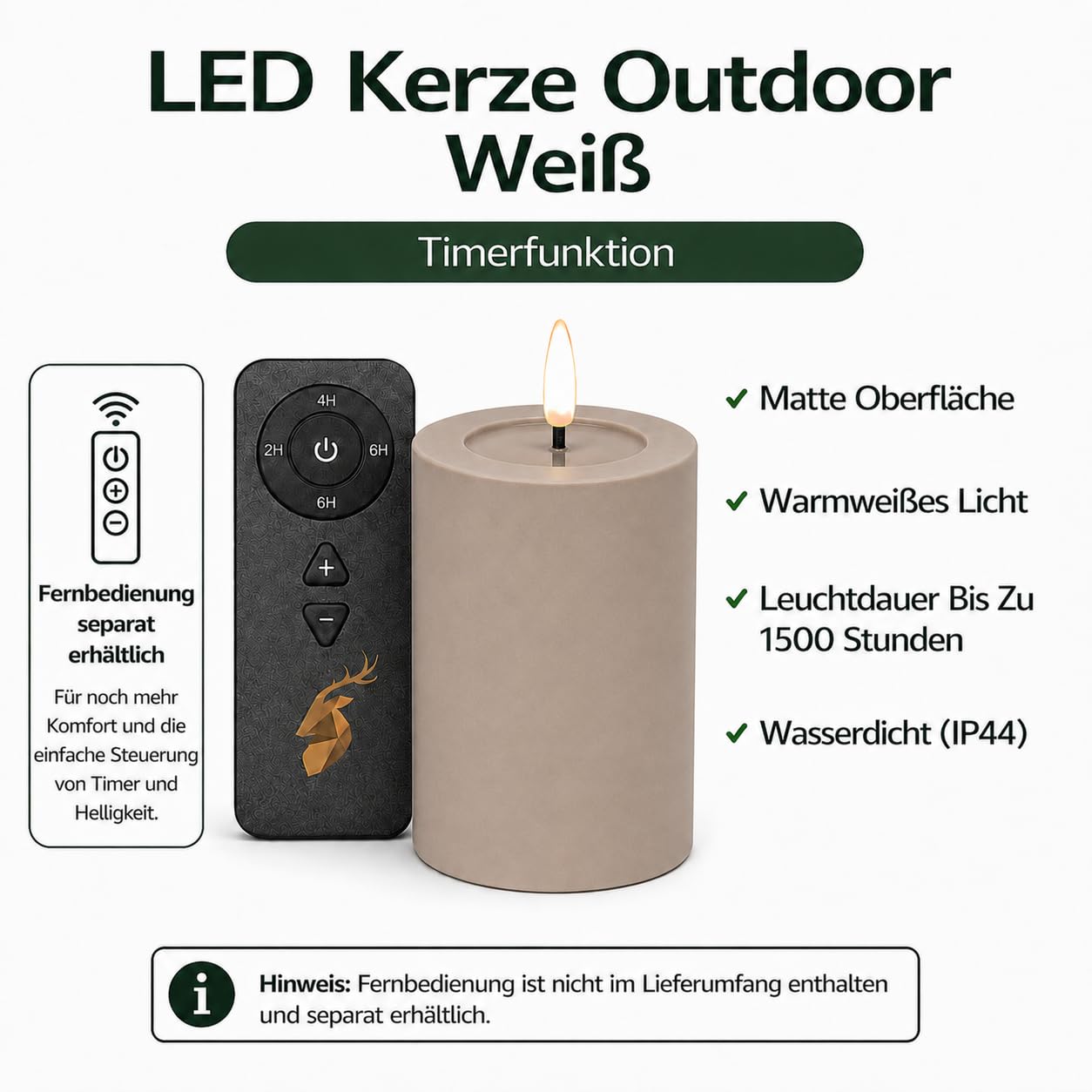 ReWu LED Kerze Deluxe Homeart Outdoor, Staubiges Sand | Kunststoff Kein Echtwachs, Realistische Flamme, Warmweißes Licht, Hitzebeständig für Aussenbereich