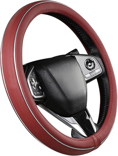 BubabyZZ Funda roja para volante de automóvil, antideslizante, transpirable, cómoda, accesorios de cuero con barra brillante plateada para mujeres y