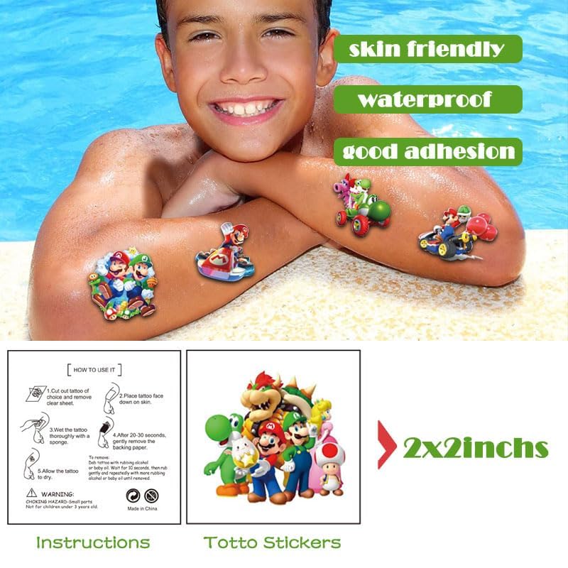 Miniatura 4 de 60 calcomanías de tatuaje temporales de Mario, suministros de fiesta de cumpleaños de Mario, regalos de fiesta de Mario, calcomanías de tatuaje