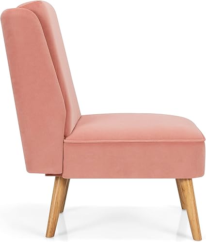 Miniatura 30 de Giantex Juego de 2 sillas decorativas de terciopelo, cómoda silla individual con patas de madera de goma, moderna silla tapizada para sala de estar,