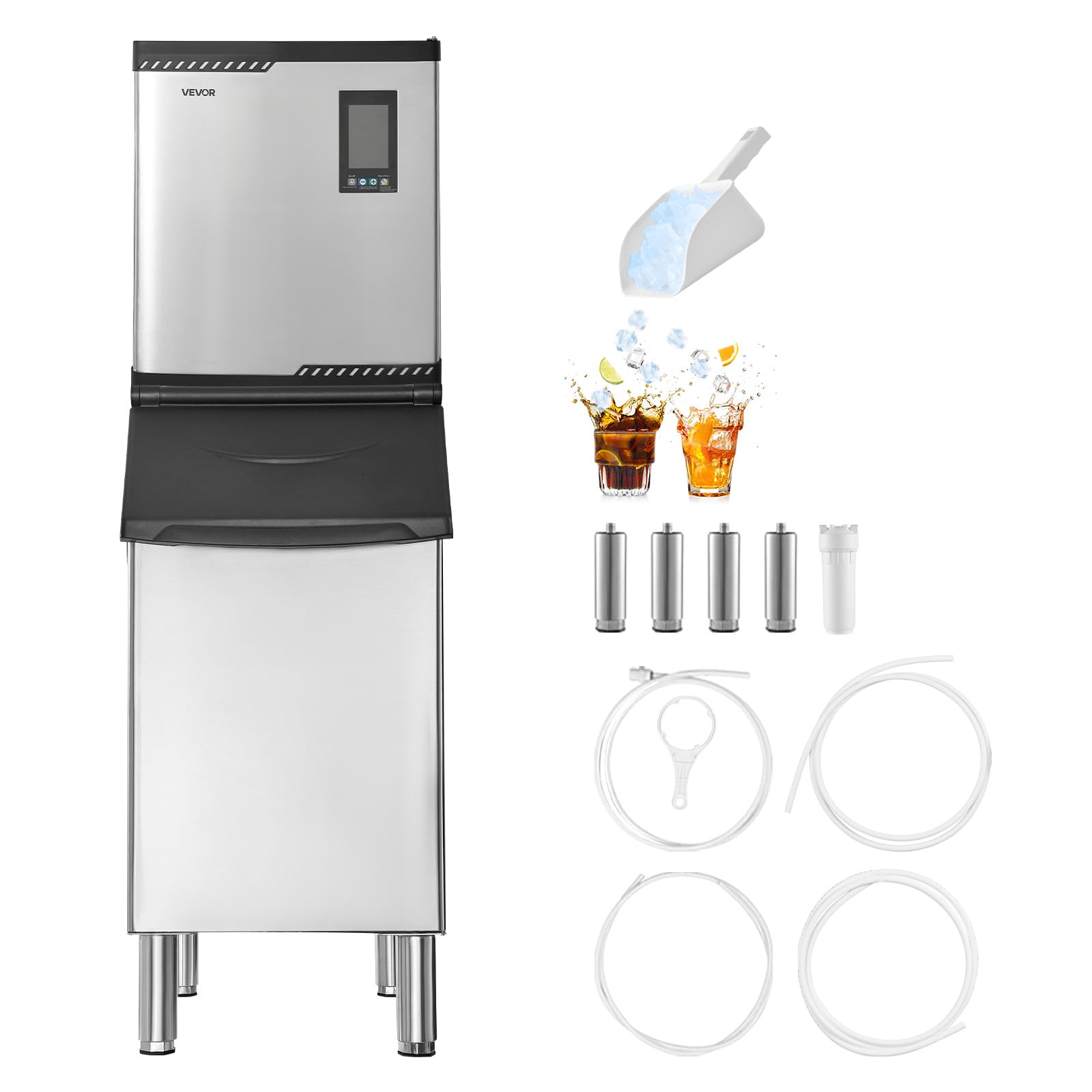 VEVOR Macchina per il Ghiaccio Commerciale, Macchina Autopulente per il Ghiaccio da 136 kg 24 Ore con Contenitore di Stoccaggio in Acciaio Inox da 136 kg, con Touchscreen per Bar, Caffetteria