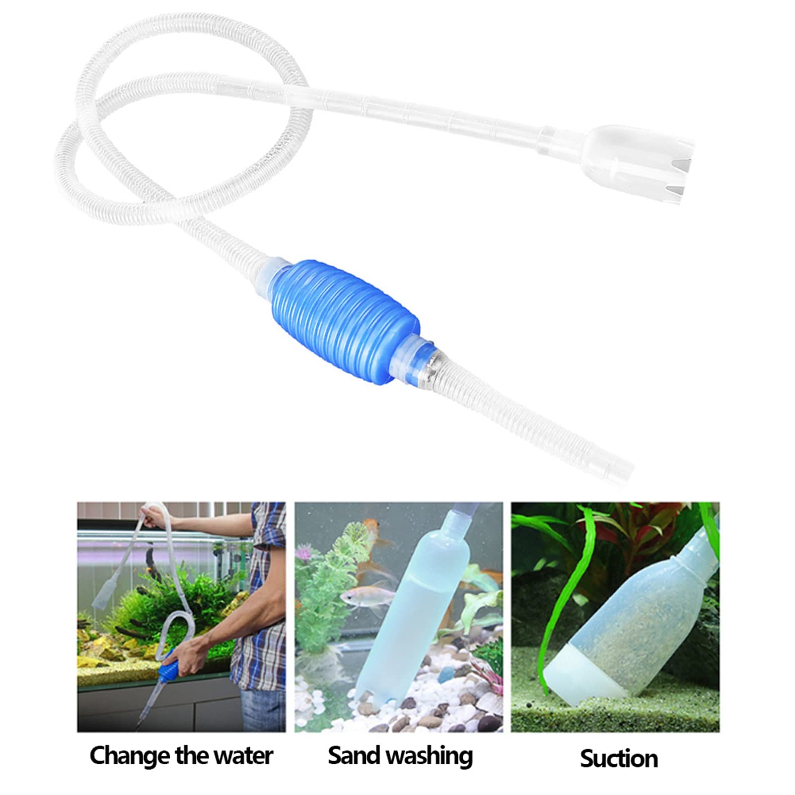 Filter Gravel Vacuum Pump Aquarium Cleaner Water Pump Tool for Fish Tank Blue White
