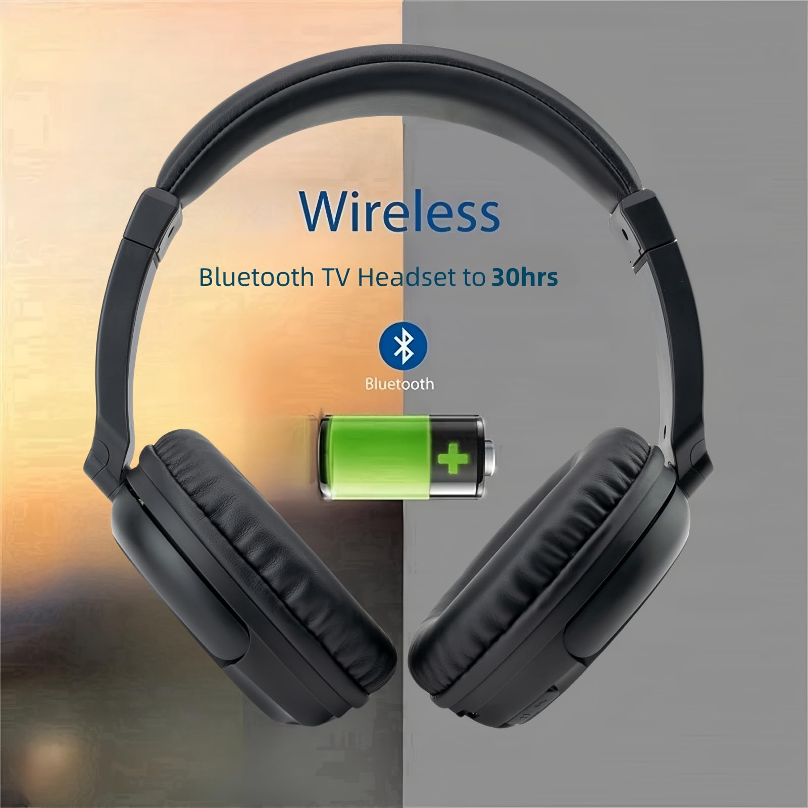 Auricolare Senza Fili Bluetooth, Cuffie TV Senza Fili per Anziani, Cuffie Over-Ear Audio di Alta Qualità Leggero e Confortevole, 30 ore di Riproduzione, Adatto per TV/Mobile/Computer, Peso 140g - Nero