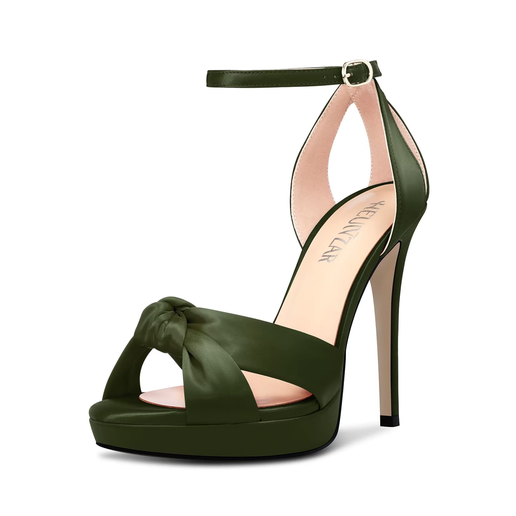 HEUIVZAR Mujer Aguja Alto High Plataforma Heel Abierta Punta Sandalias Correa Tobillo Nudo Arco Baile Cute Zapatos