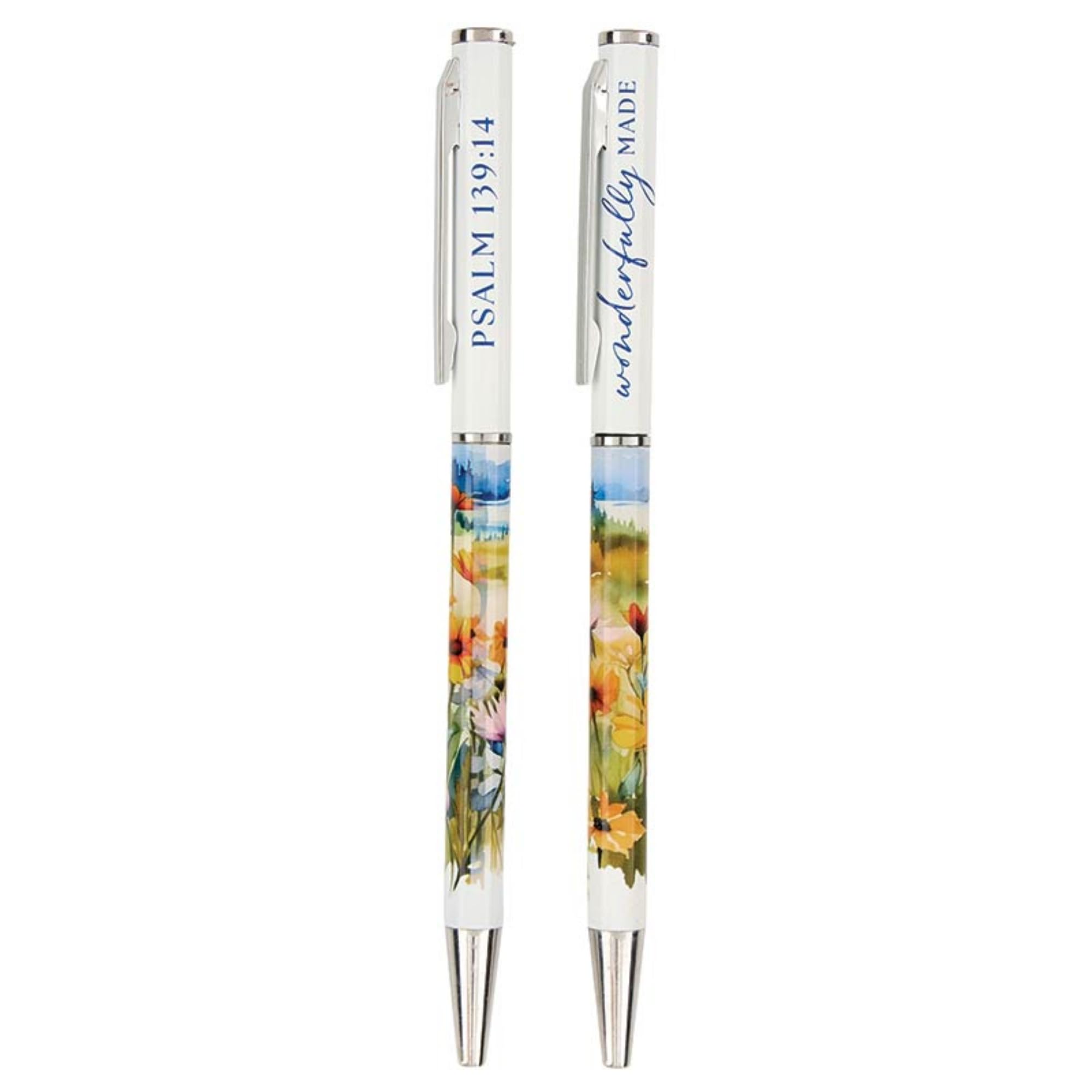 Faithworks Inspirational Pen - Refillable Ballpoint Pens Gift Boxed Floral with Scripture Set of 2 Fearfully Wonderfully Made