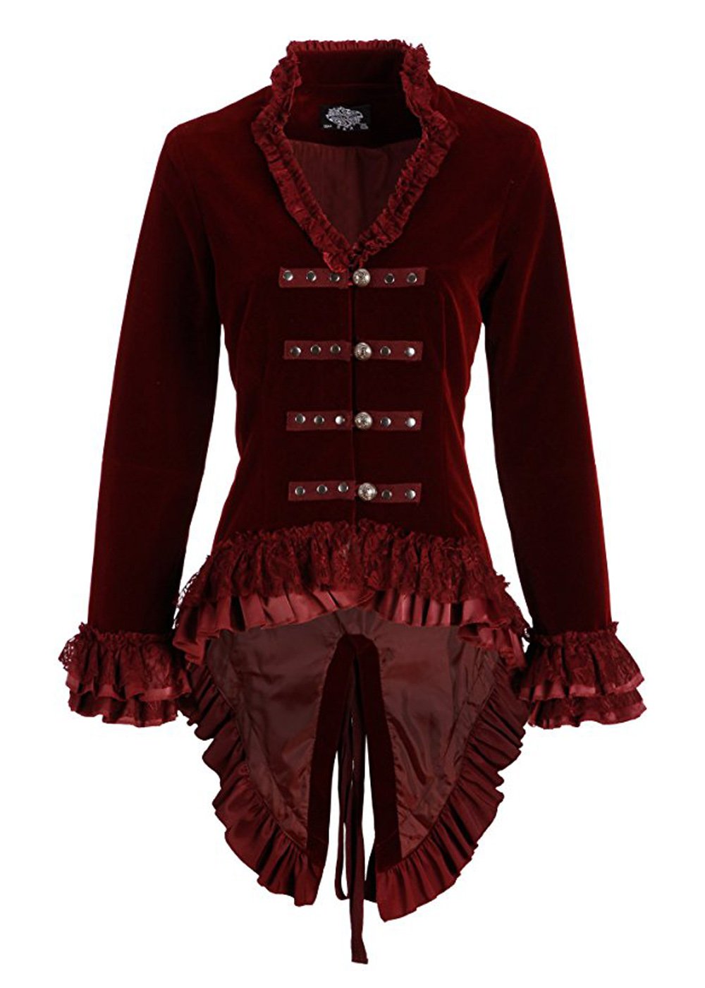 Pretty Attitude Womens Burgundy Velvet Victorian Steampunk Tail Jacket