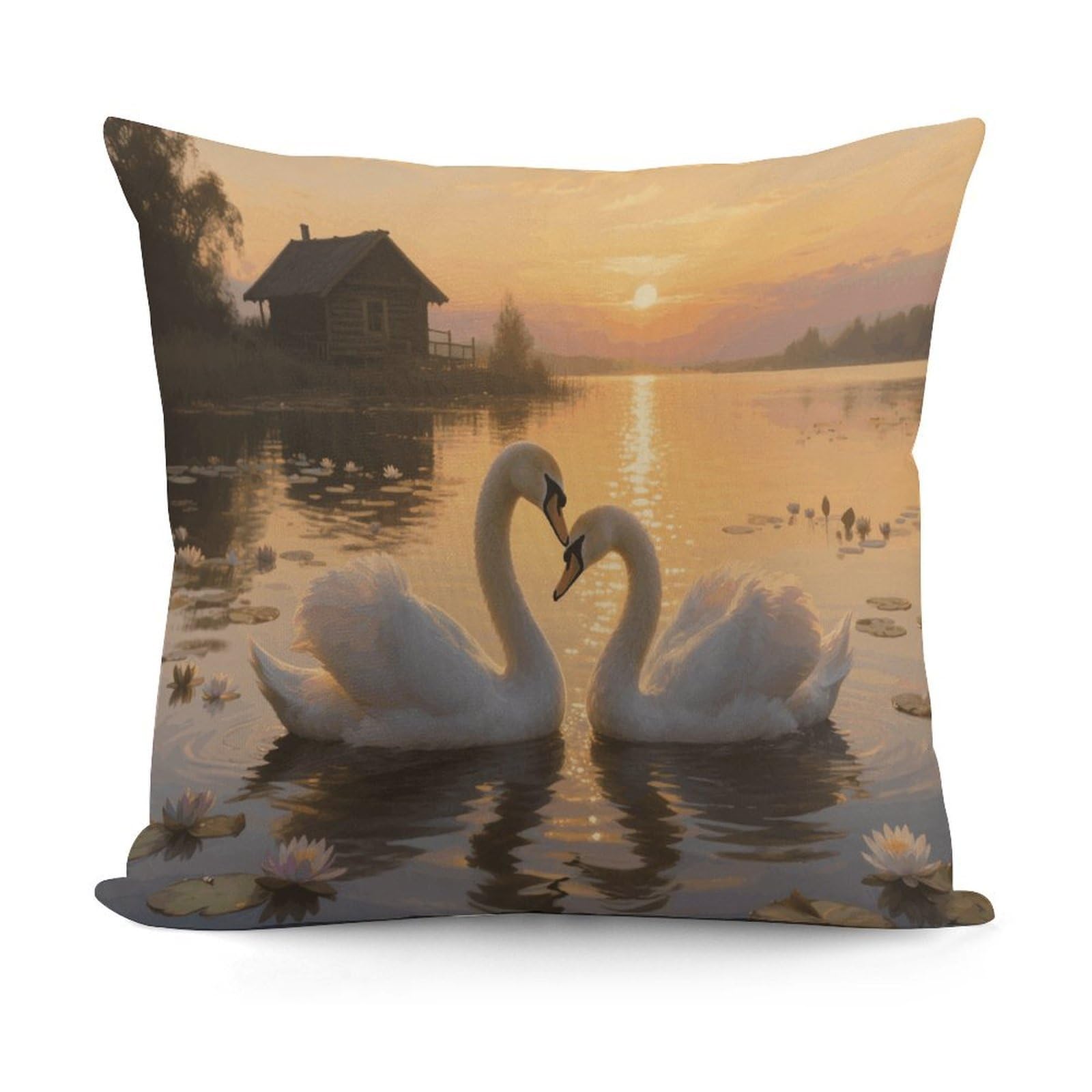 VstaDank Sunset Couple Swans Lake Throw Pillow Covers Fade-Resistant Removable Pillowcase Square Cushion Case Cozy Pillow Case Breathable Pillow Protector Soft Pillow Shams 18"x18"