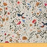 RezsoyeN Floral Bird Botanical Decorative Fabric, Rustic Farmhouse Waterproof Fabric for DIY Projects, Green, 1 Yard