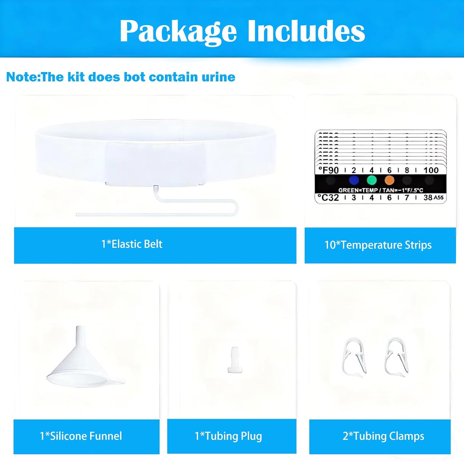Urine Test Kit with Hidden Belt, Refillable 2-4 oz Sample Bag | Refillable Urine Storage Bag, Adjustable Hidden Belt, Leak-Resistant Design, Silicone Funnel, 10 Temperature Strips