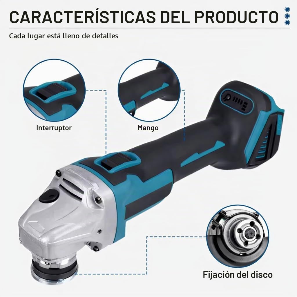Kit de Herramientas Inalámbricas 3 Piezas, Taladro Percutor, Atornillador de Impacto y Amoladora, con 2 Baterías y Maletín, Juego Profesional para Bricolaje