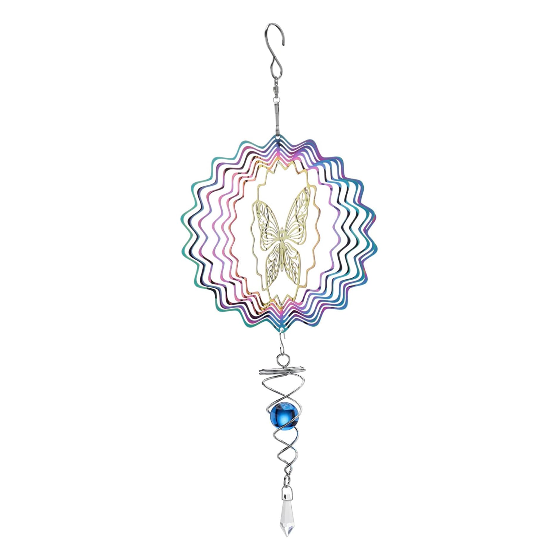 Peosaard Butterfly 6 Inch Wind Spinners For Garden Hanging Wind Spinners Metal 3D Wind Chimes With Ball Spiral Tail For Outdoor Yard Art Decoration Hanging Garden Spinner