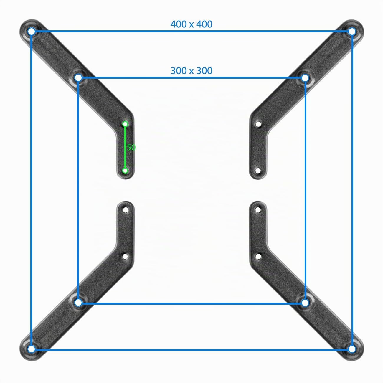 deleyCON Adattatore Universale VESA per TV e Monitor Da Parete - fino a 30Kg - Da 200x200 a 300x300 400x400