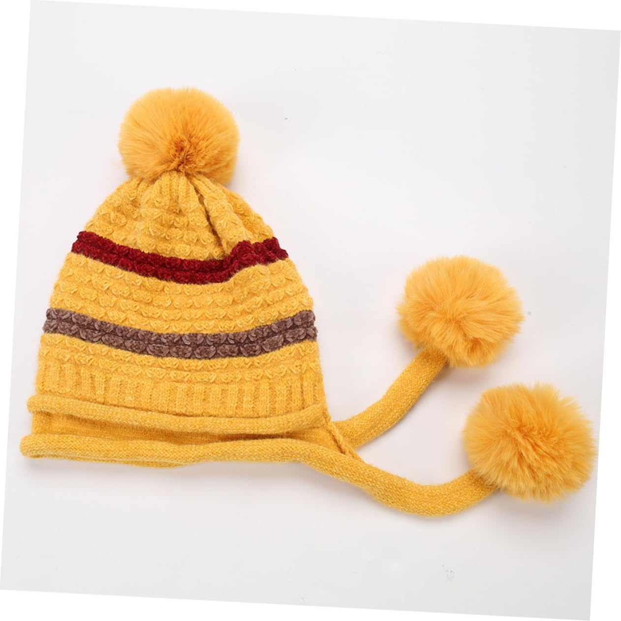 SHERCHPRY 3piezas Gorro De Lana Pompones para Mujeres Sombrero Térmico Cálido De Esquí para Invierno Diseño Cómodo y Elástico Color Amarillo Único