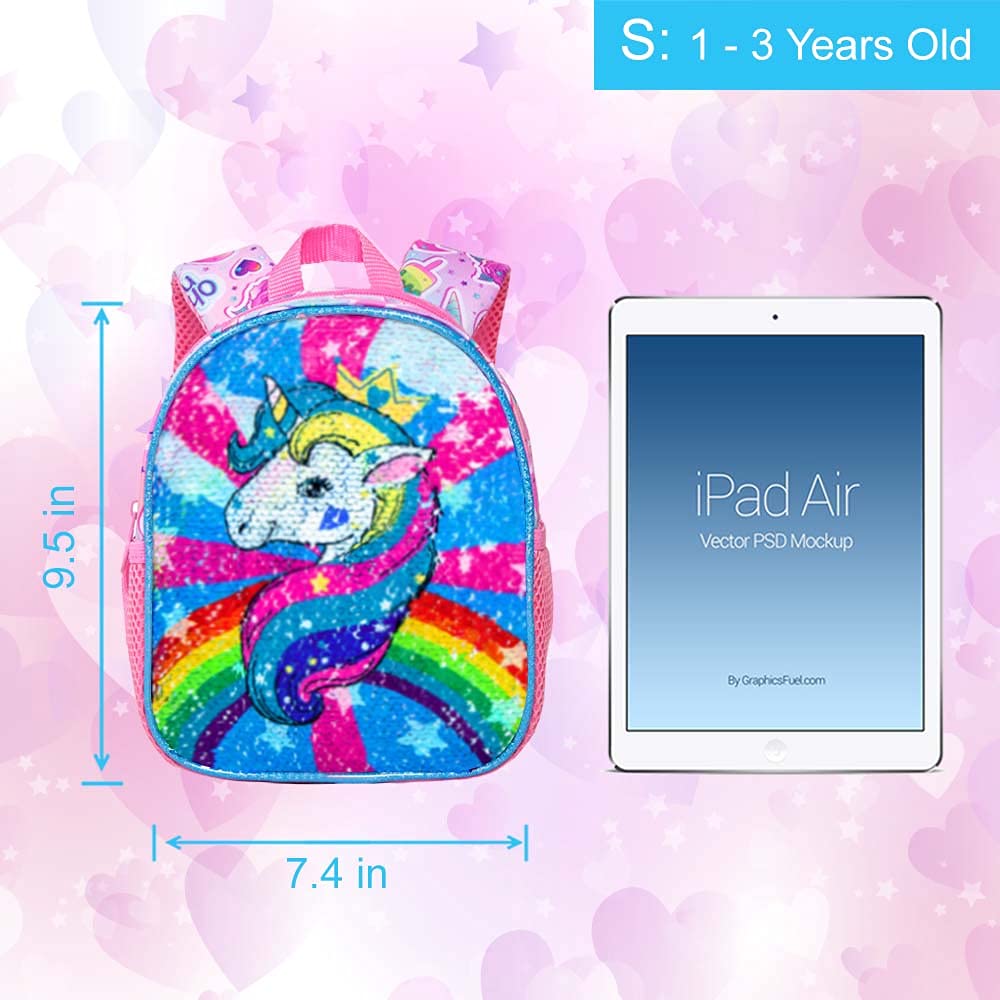 GXTVO Mochila de 3 Piezas para niñas, 16 pies con Lentejuelas para Preescolar y lonchera