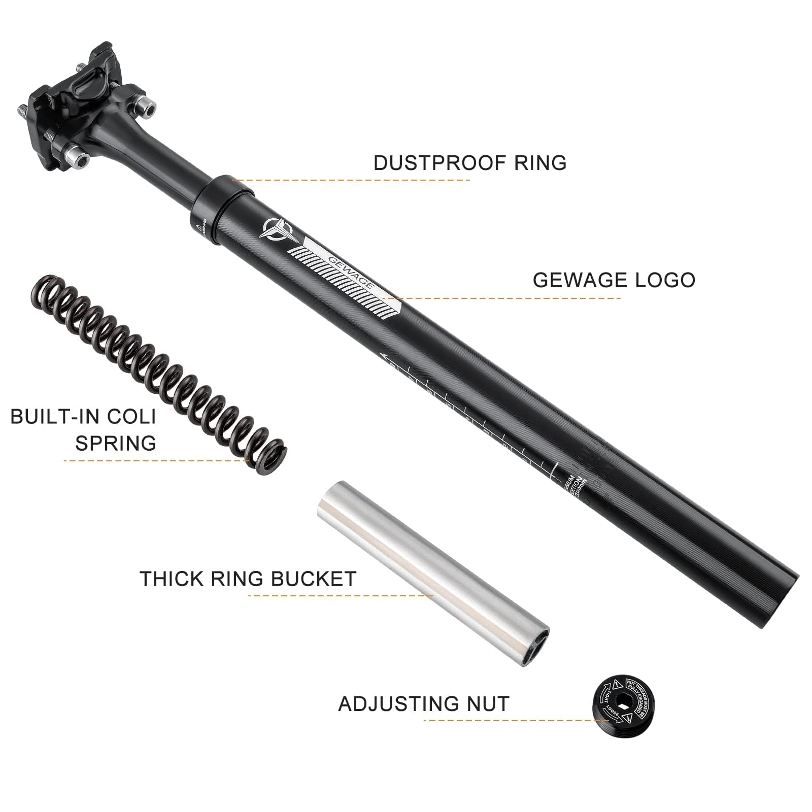 Tige de selle à suspension pour vélo – 27,2/30,9/31,6 x 400 mm – Tige de selle de vélo en alliage d'aluminium léger pour VTT, vélo de route, BMX eBike