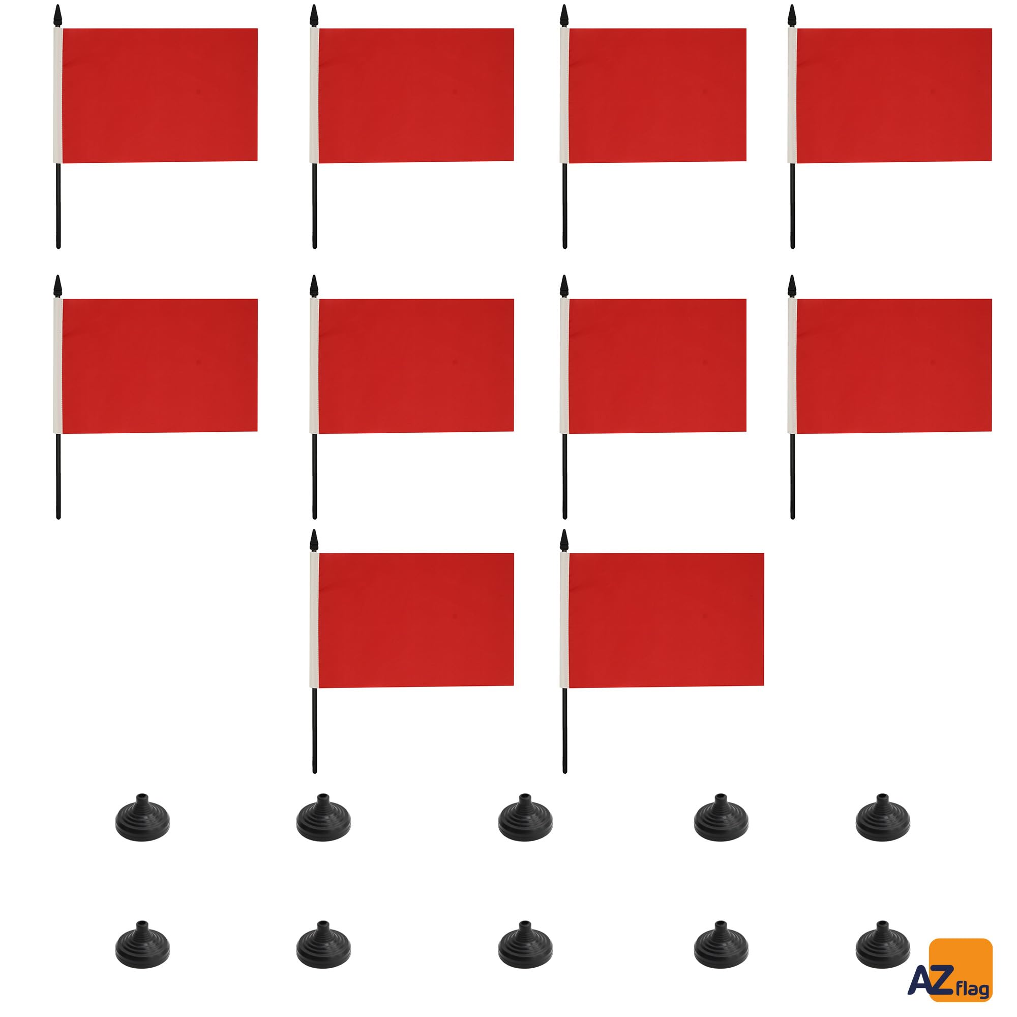 AZ FLAG Zestaw 10 Flagi na Biurko Jednokolorowy czerwony 21x14 cm | Do wnętrz flaga biurkowa szyte wykończenie ze wzmocnionymi krawędziami z plastikowy maszt i plastikowa podstawa