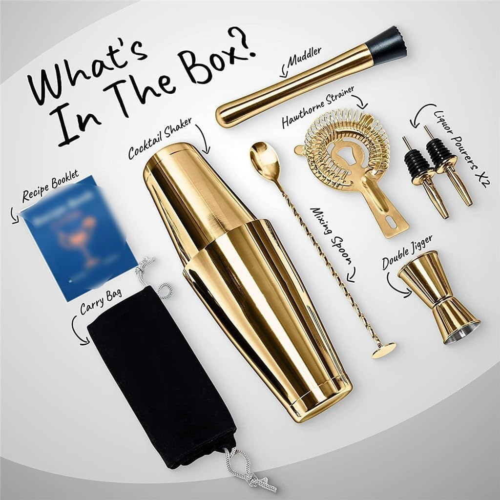 Stainless Steel Mixer Set Boston Cocktail Shaker Pot Hand-cranked Mixing Glass Complete