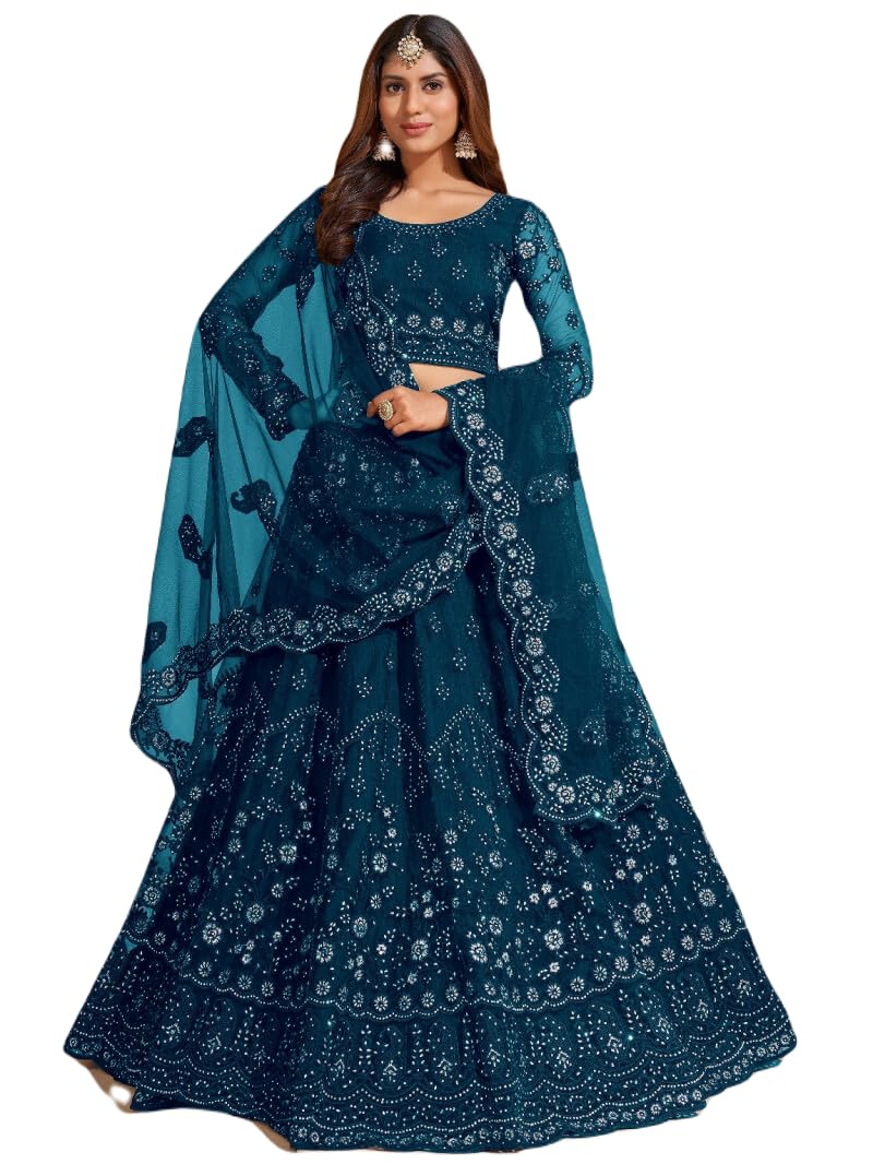 PREHANA FASHION Women's Soft Net/Satin Embroidery Semi Stitched Lehenga Choli