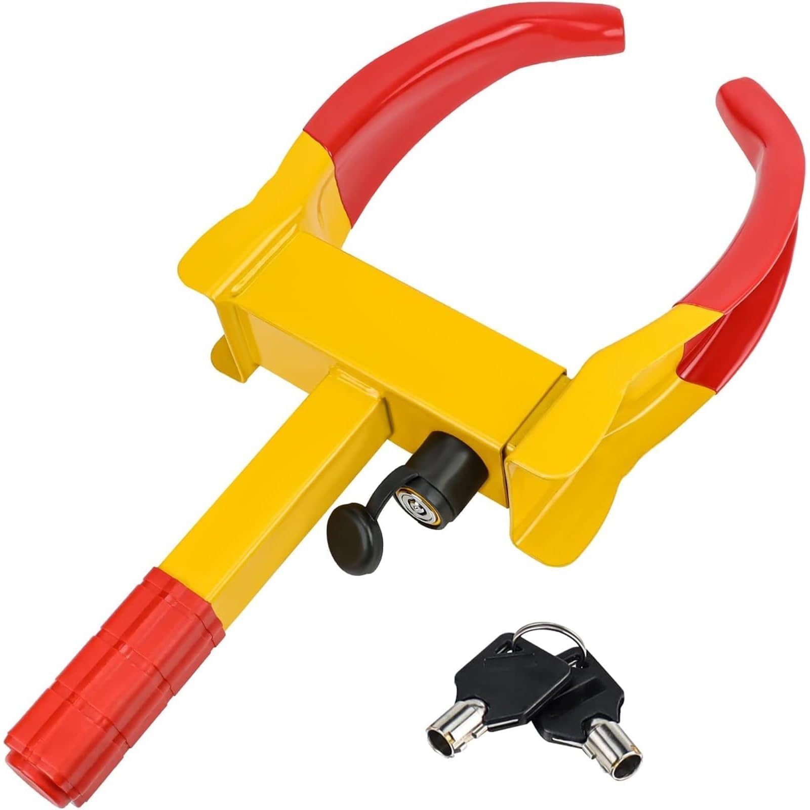 THE WHITE SHOP Universal Wheel Lock Heavy Duty Security Trailer Wheel Lock Anti Theft Wheel Locks for Cars SUV Camper Motorcycle Trailer Great Deterrent Bright Color with 2 Keys Red-Yellow