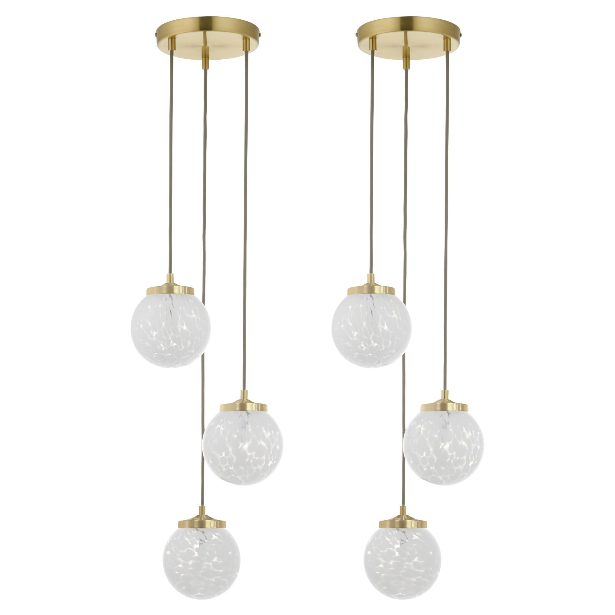 firstchoicelighting Set of 2 Brushed Gold Ceiling Pendant Lights, Confetti Glass Shades, 3 Way Modern Cluster Design, Height Adjustable