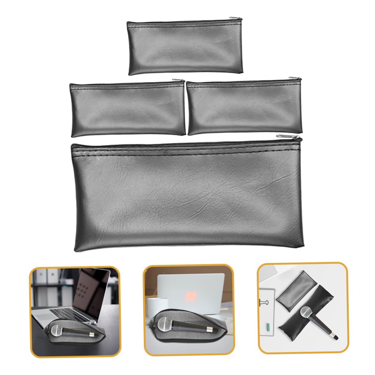 BESPORTBLE 4pcs Portable PU Microphone Bag Zipper Design for Dust Protection Lightweight Mic Pouch for Easy Carrying for Singers and Devices Storage
