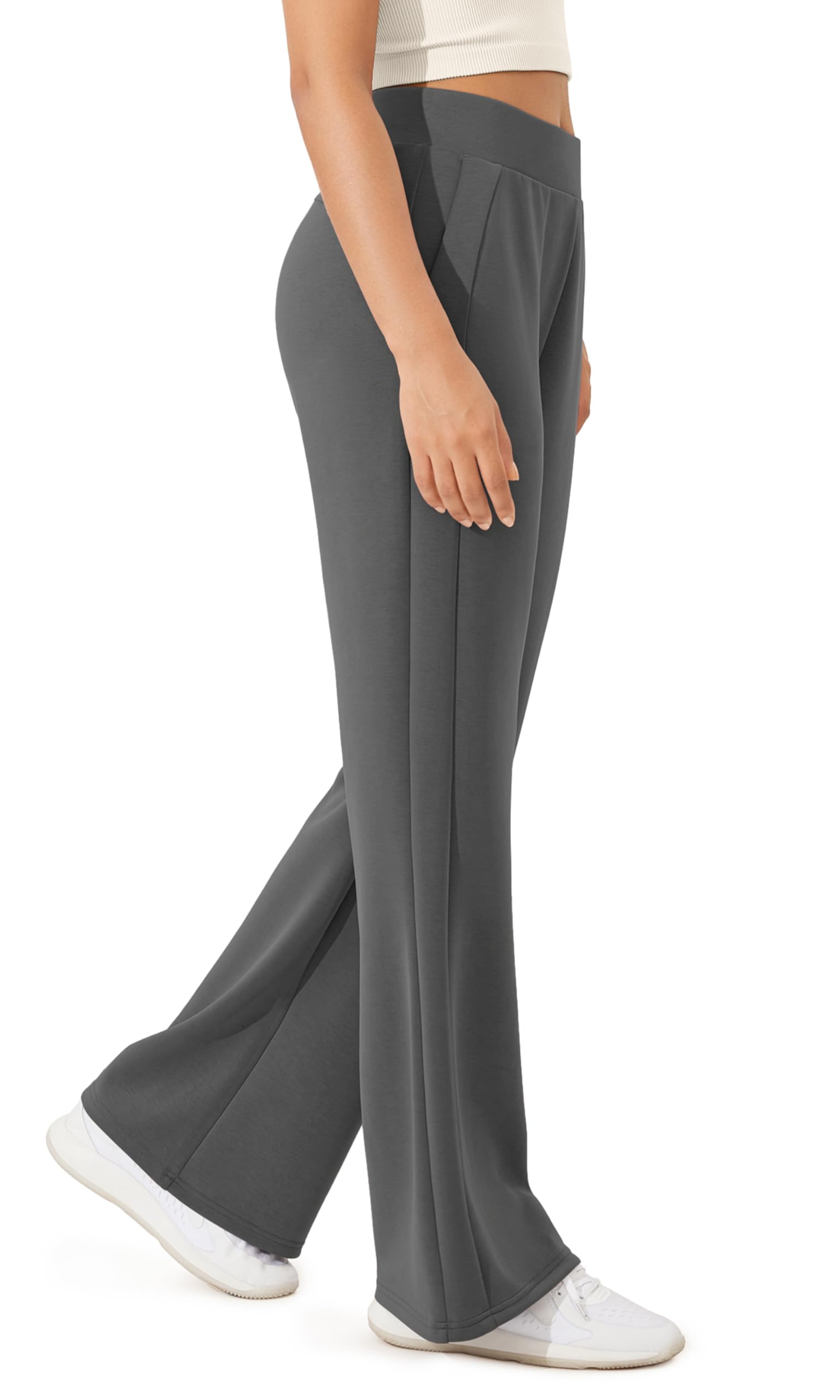 ODODOS Womens Modal Soft Mini Flared Pants with Pockets High Waist Pull-On Casual Lounge Pants-29 31 Inseam