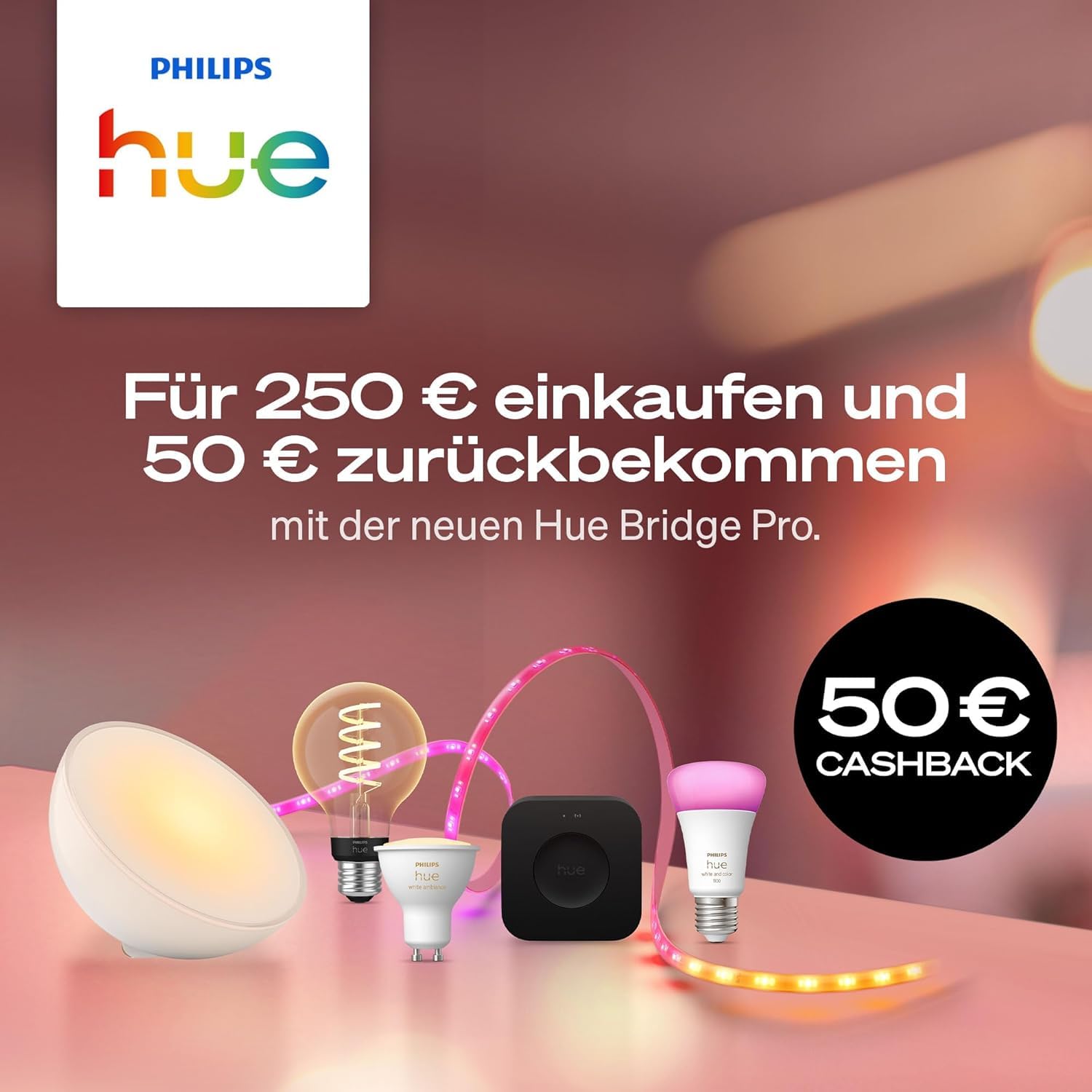 Philips Hue Essential Smart LED A60 Lampe, E27, 8W, 2200K-6500K, 806 Lumen, dimmbar, kompatibel mit Alexa, Google Assistant & Apple Home, 4er Pack