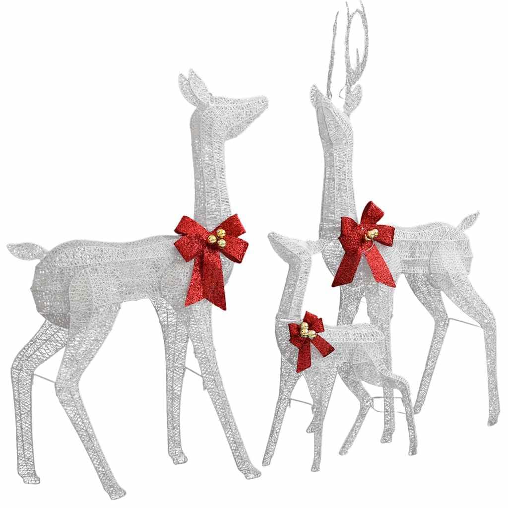 Rentier Familie Weihnachtsdeko 201 LED 3er Set mit 8 Leuchtmodi für Innen und Außen Weiß Silber
