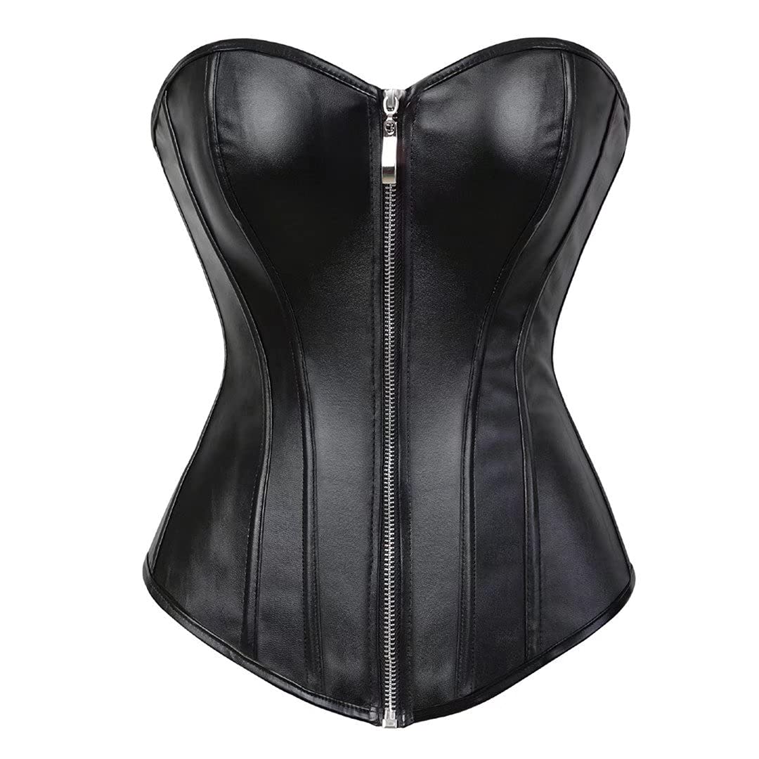 jutrisujo Leather Corset Bustier Boned Zipper Biker Girl Costume Women's Black 4XL