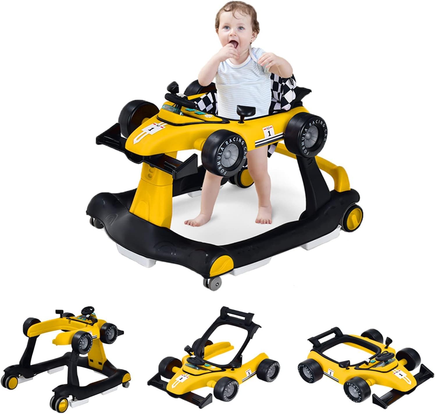 GOPLUS Andador Bebes 4 en 1, Andador Plegable con Altura Ajustable en 3 Niveles, Ruedas de Velocidad Regulable y Cojín Extraíble, Tacatá para Bebé 6-18 Meses con Luces, Música y Volante (Rojo) — view 15