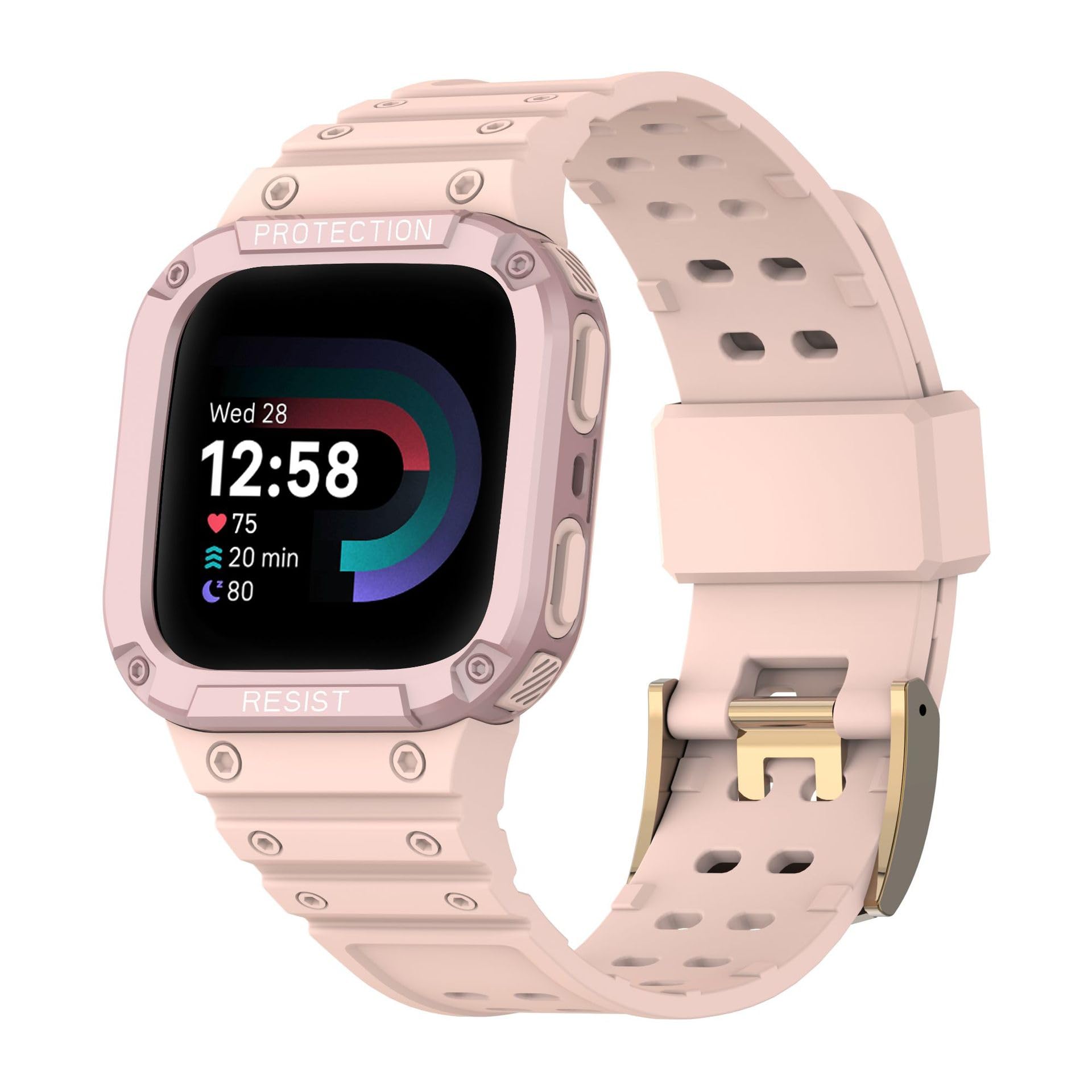 Pouchora Bands with Case Compatible with Fitbit Versa 4/3/2/Versa Lite/Sense 2/Sense, Soft Replacement Case Strap for Fitbit Versa 4, Replacement Wristband for Women Men (Pink)